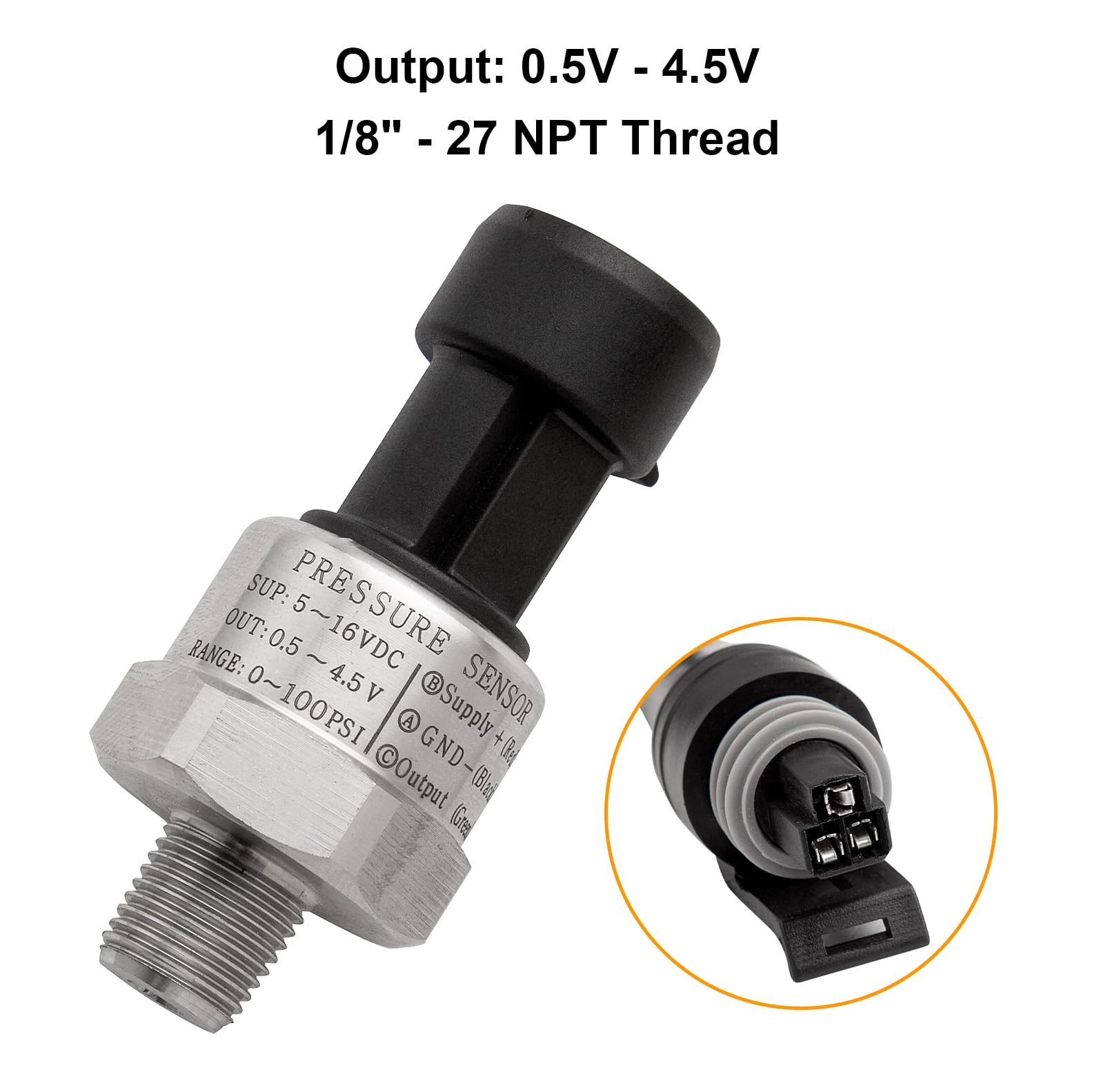 Ronybuy 100 Psi Oil Fuel Pressure Sensor Transducer 1/8" NPT, 316 Stainless Steel, Kit for Fuel, Oil, Air, Water