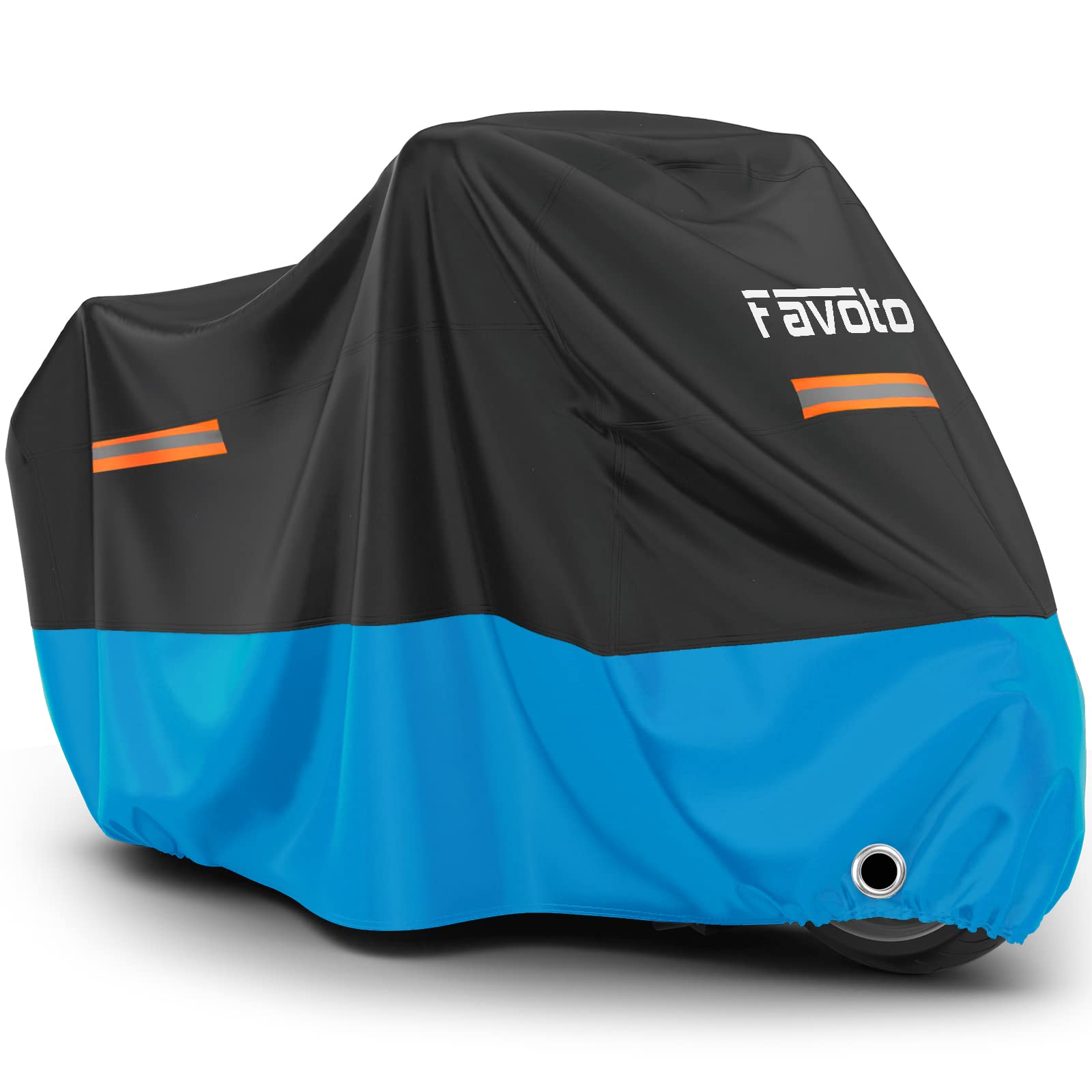 Favoto Motorcycle Cover 104 Inches Length All Season Universal Weather Waterproof Sun Outdoor Protection Durable Night Reflector With Lock-Holes & Storage Bag Motorbike Vehicle Cover, Blue