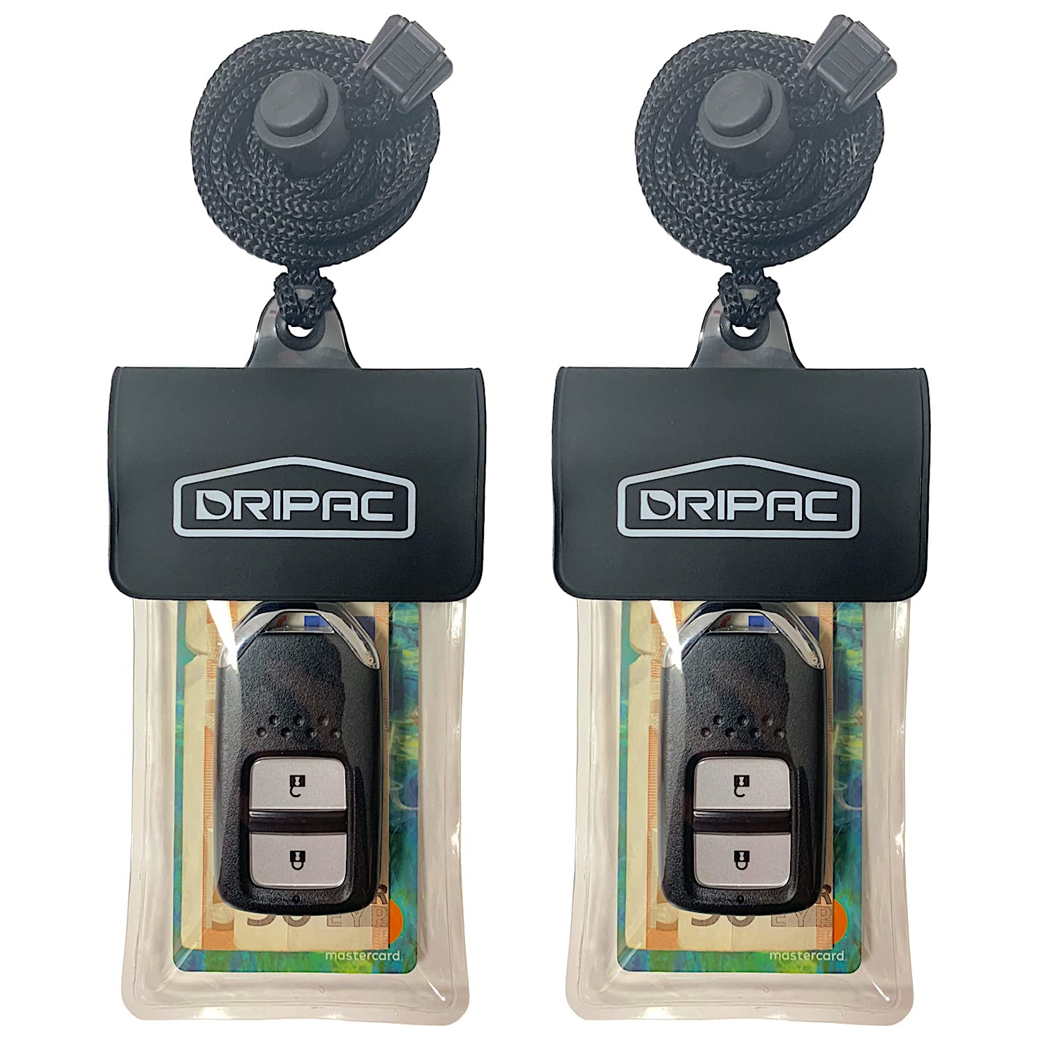 DRIPAC Waterproof Car Key FOB Case Waterproof Wallet Waterproof Holder Pouch For Key ID Badge Credit Card Money(Black+Black)