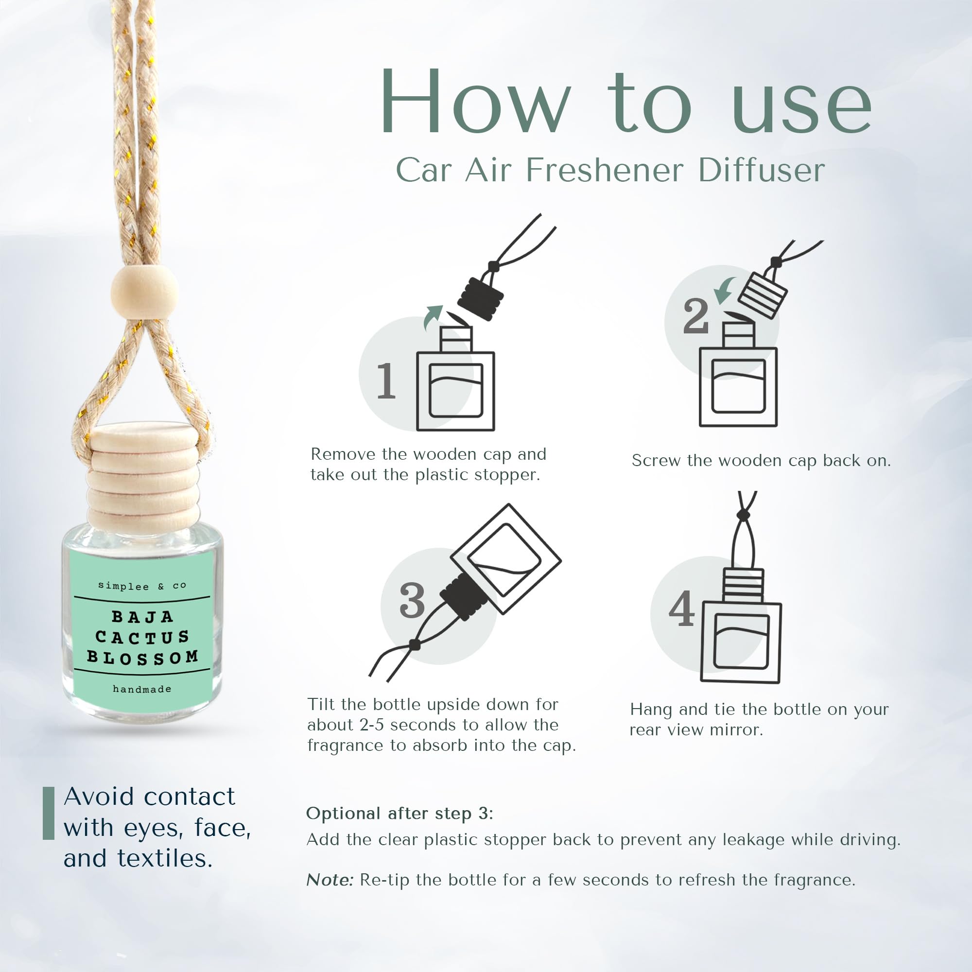 Baja Cactus Blossom, Car Air Hanging Essential Oil Diffuser, Car Air Freshener Diffuser with Long Lasting Essential Oils, Aromat