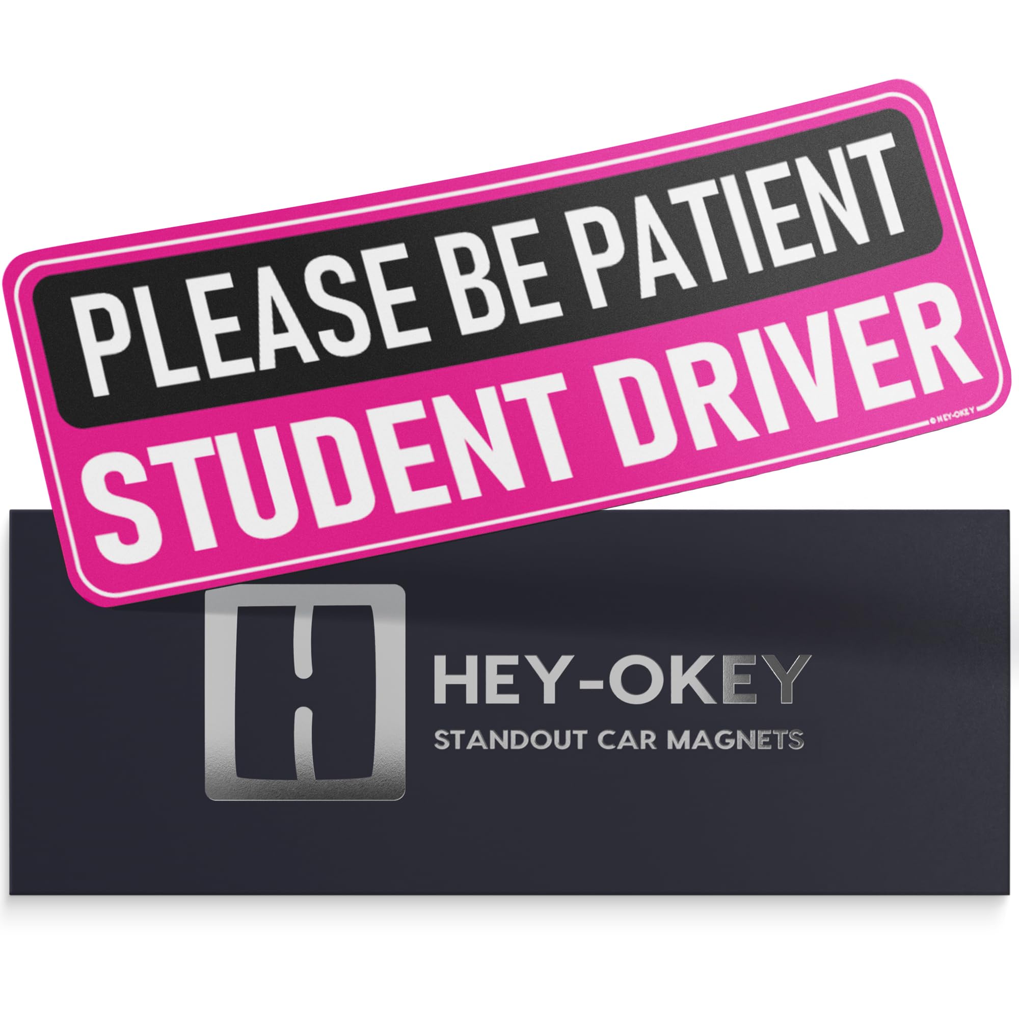 HEY-OKEY Student Driver Magnet for Car - Pink Please Be Patient Reflective Magnetic Bumper Sticker - Removable Novice Rookie Saf