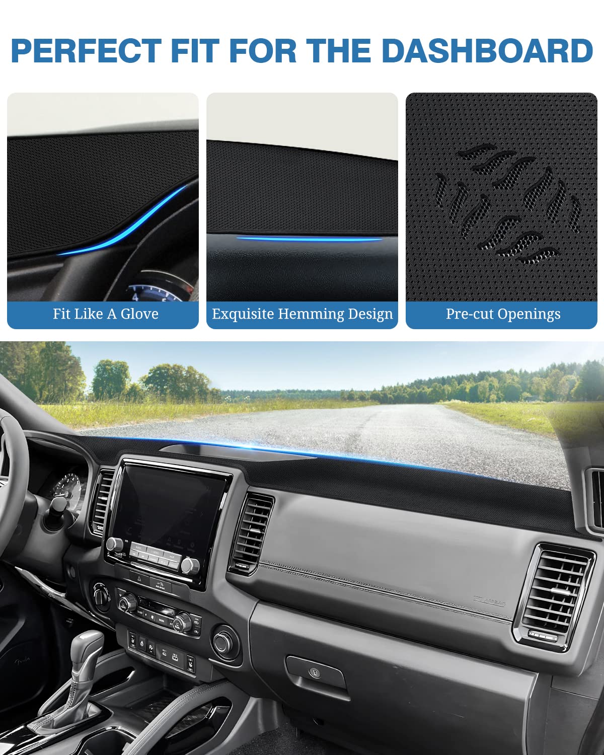 FIILINES Dash Cover for 2022-2025 Nissan Frontier, Black Mesh Protector, Nonslip Dashboard Mat Accessory