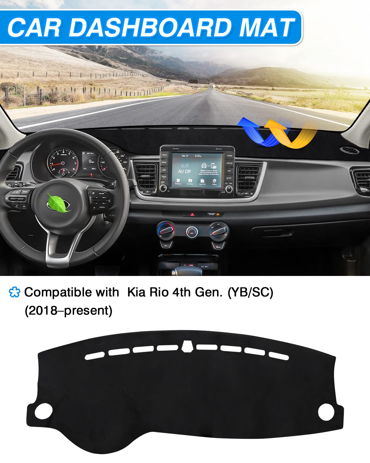Cartist Dash Cover Custom Fit for Kia Rio Sedan LX EX S 2017-2023 Accessories Dashboard Cover Mat Non-Slip Pad Carpet Anti-Glare
