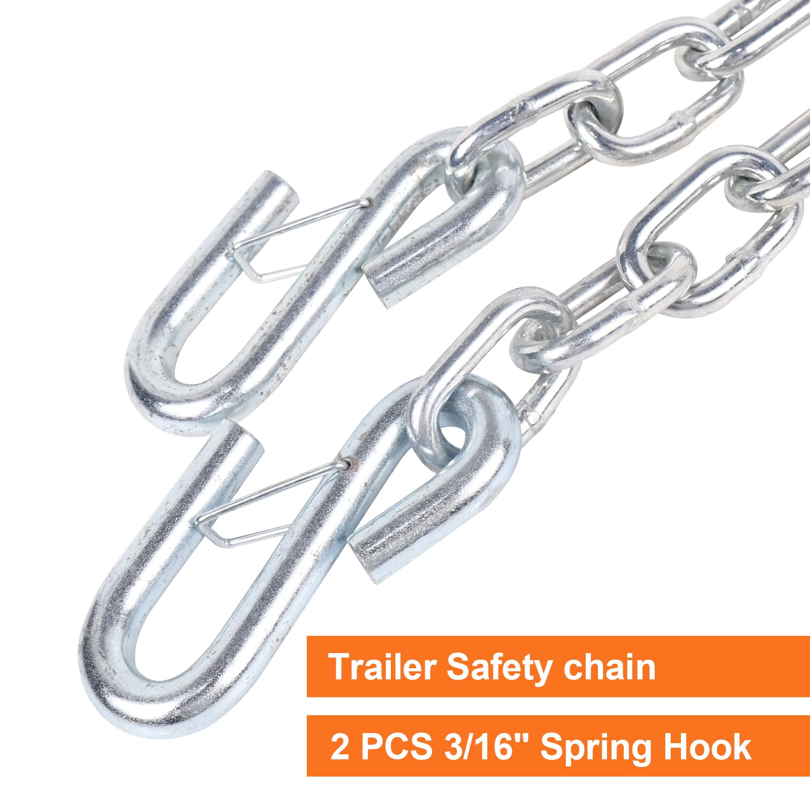 Teukriga 3/16'' X 48'' Grade 30 Steel Boat Trailer Safety Chain With Spring Clip Hooks 3500 Lbs, 2 Pcs (3/16'' X 48'')