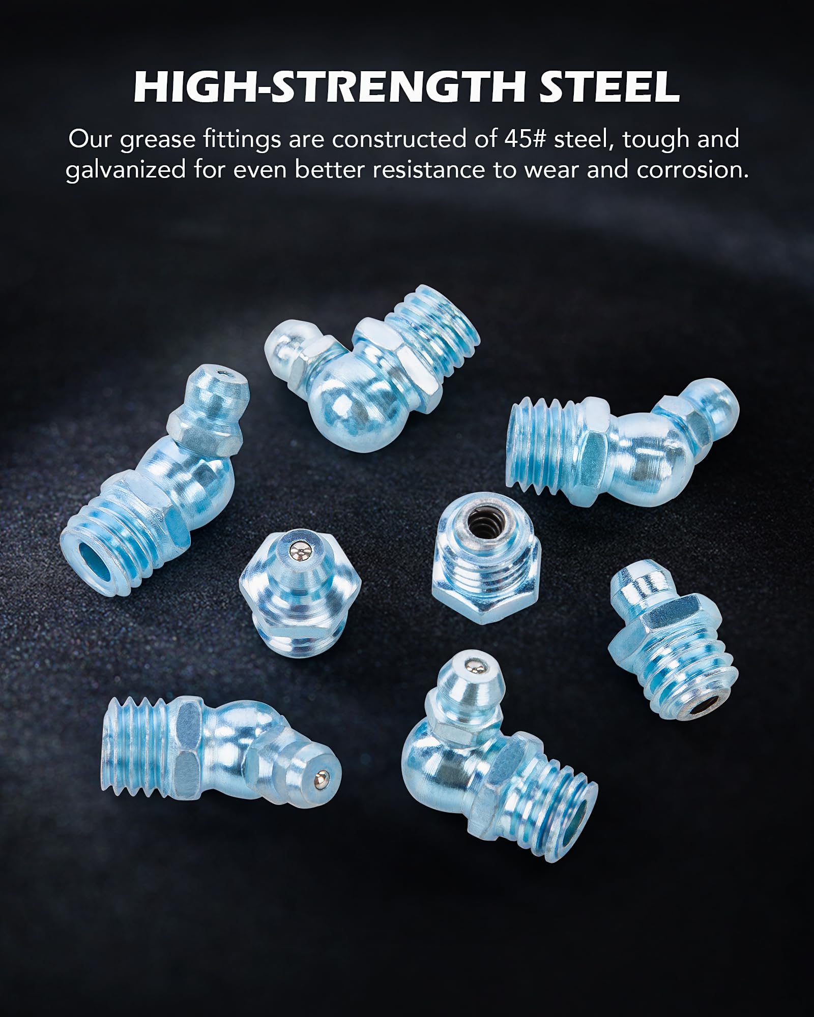 ZELCAN 230pc SAE & Metric Grease Fittings Kit - Galvanized Steel Zerk Assortment for Hydraulic Applications
