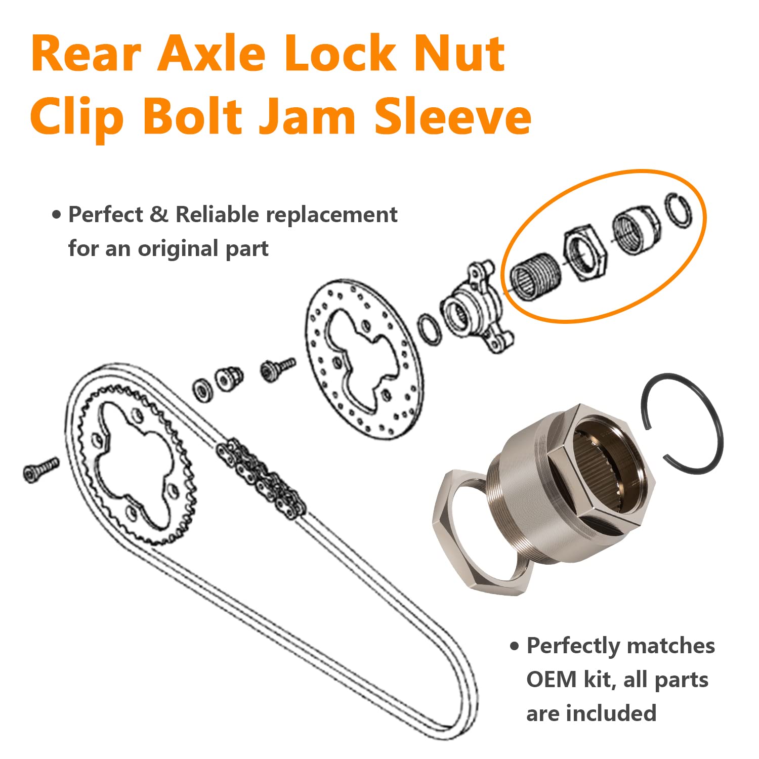 Rear Axle Nut Clip Bolt Jam Sleeve Fits for Honda TRX300EX TRX400EX TRX250X TRX300X TRX400X TRX450R TRX450ER ATC250R ATC350X Spo