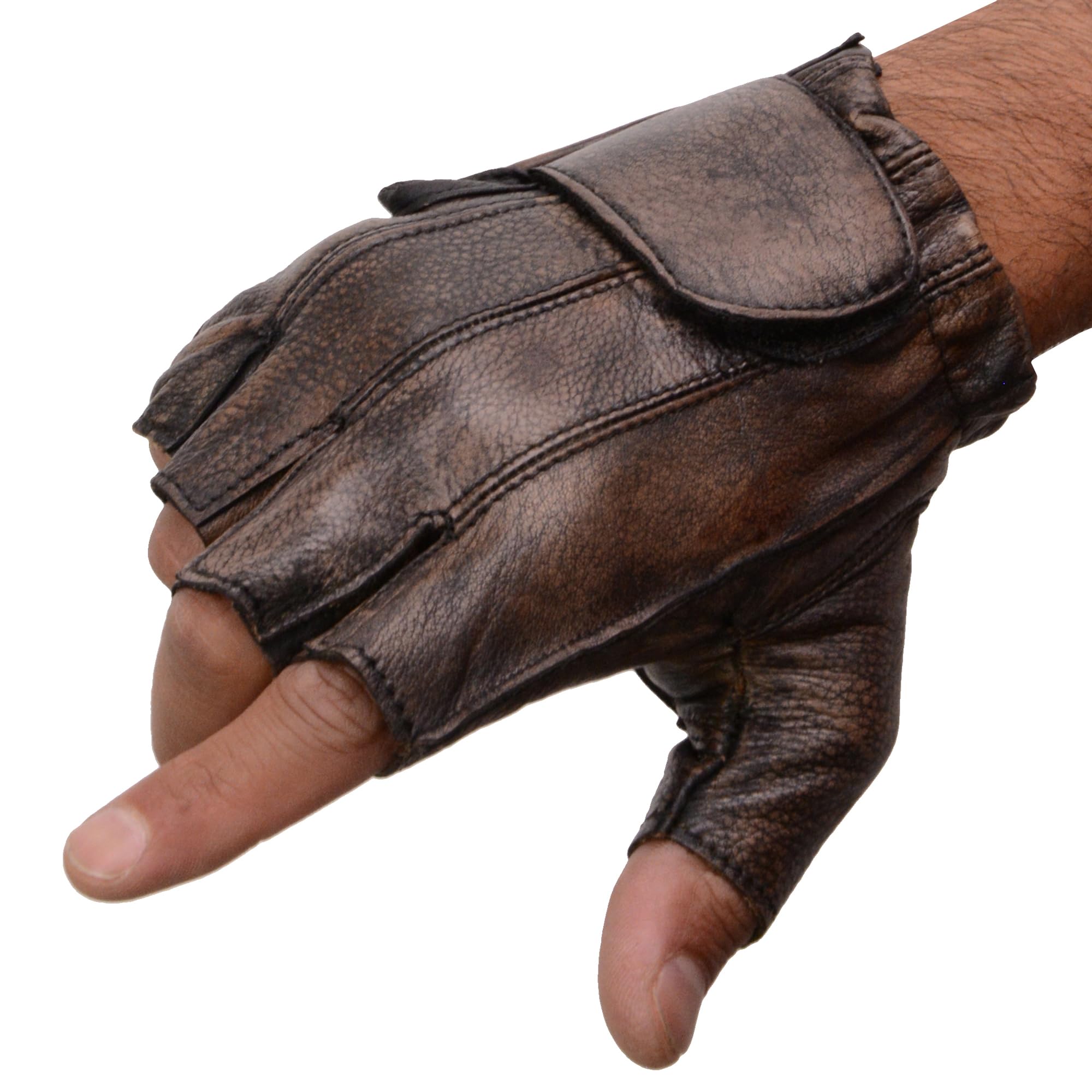 Milwaukee Leather MG7561 Men's Brown Leather Fingerless Motorcycle Gloves - Medium, Gel Padded Palm