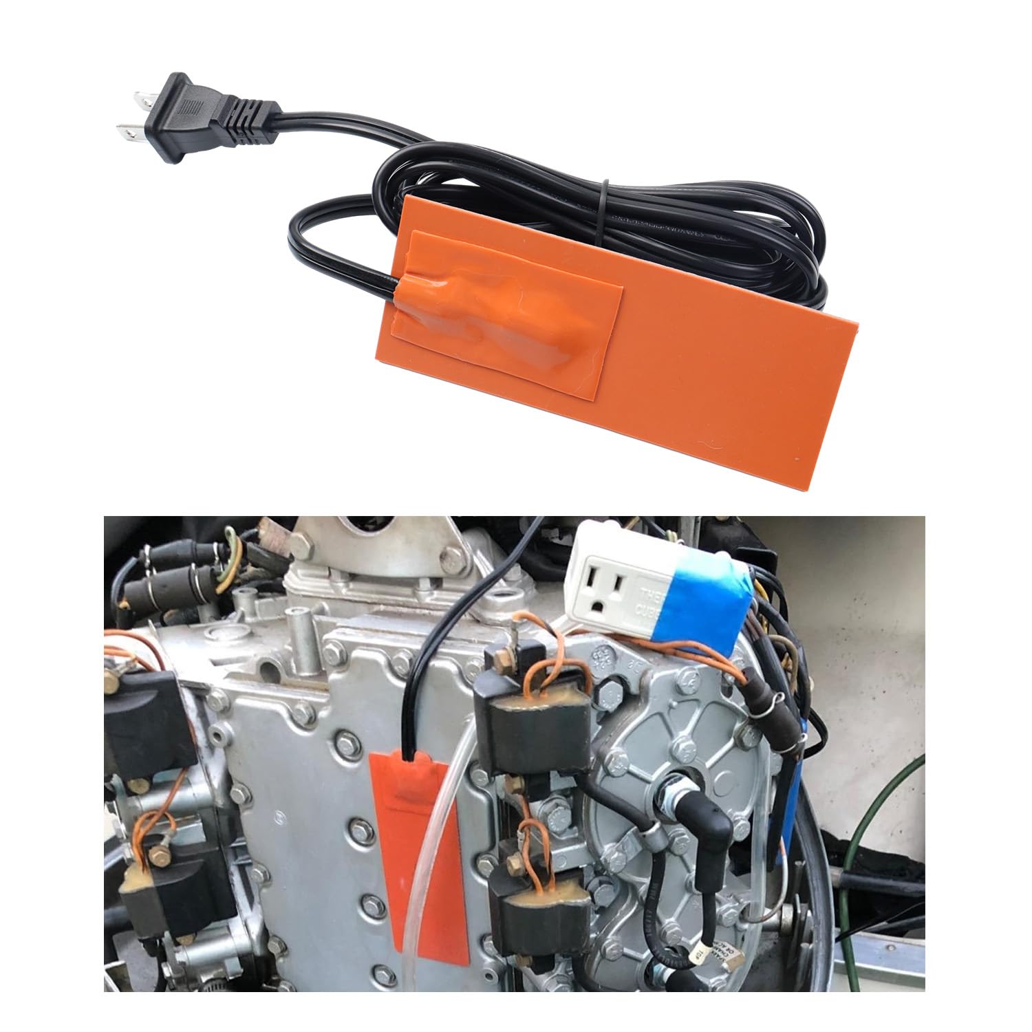 AFEISOL 2 x 5in Car Engine Silicone Pad Heater - Self-Adhesive Oil Pan Heater with 194°F Thermal Protector & 68" Power Cord (50W 120V)