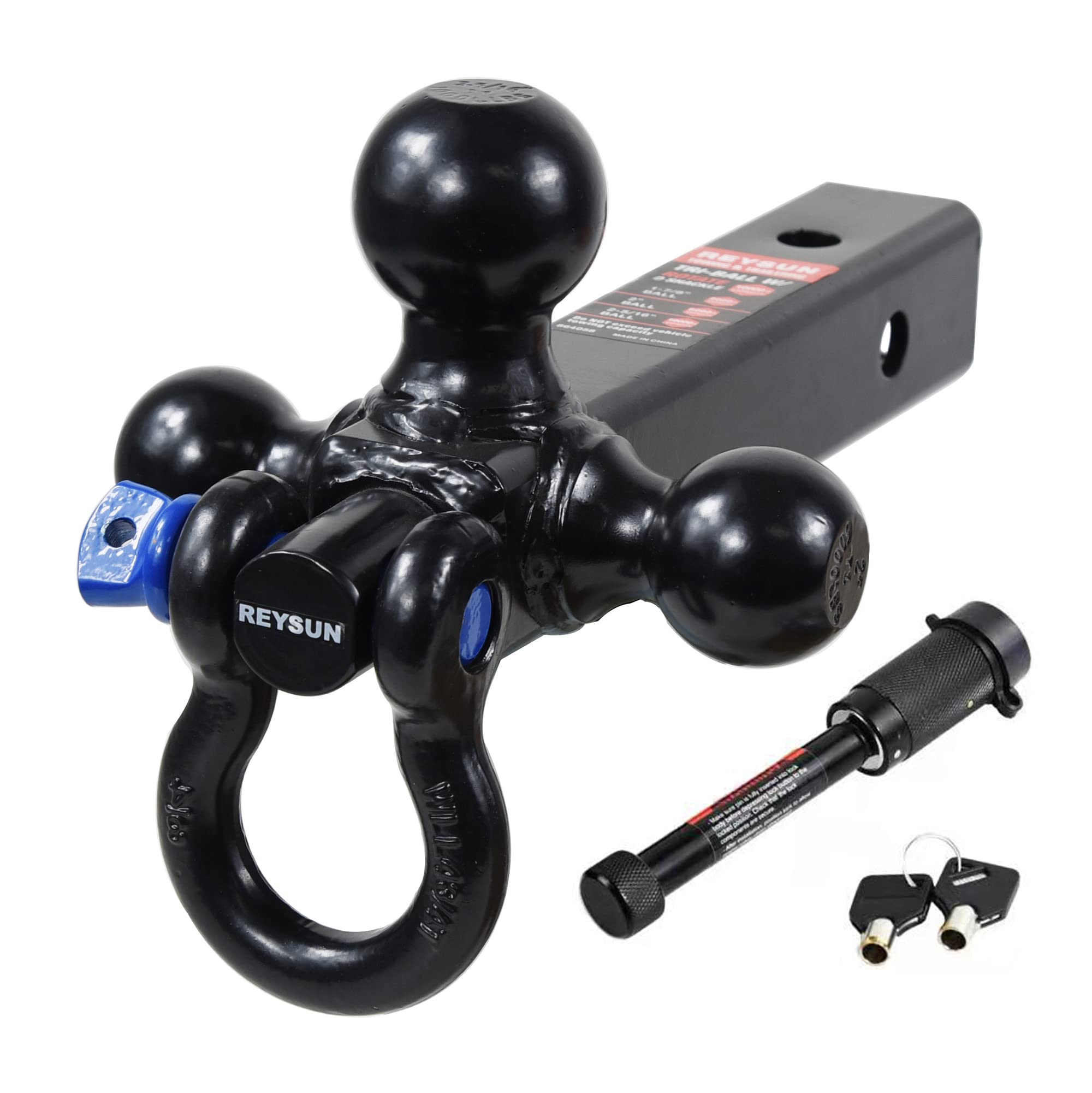 Reysun 864058 Recovery Trailer Hitch Tri Ball Mount And 360 Swivel Tow Shackle, Fits For 2' Receiver, Class V Hitch Lock Included…