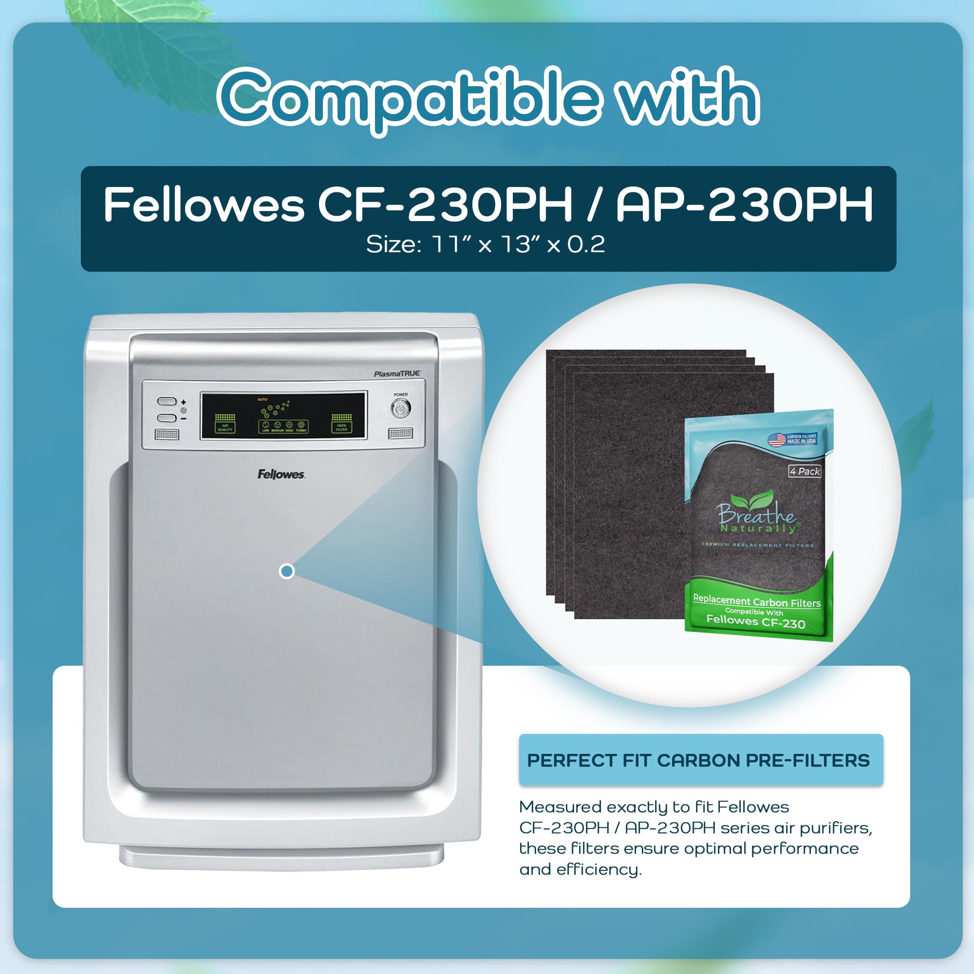 Breathe Naturally - Replacement Cf-230 Carbon Filter For Fellowes Air Purifier - Air Purifier Filter Replacement - Measured To F