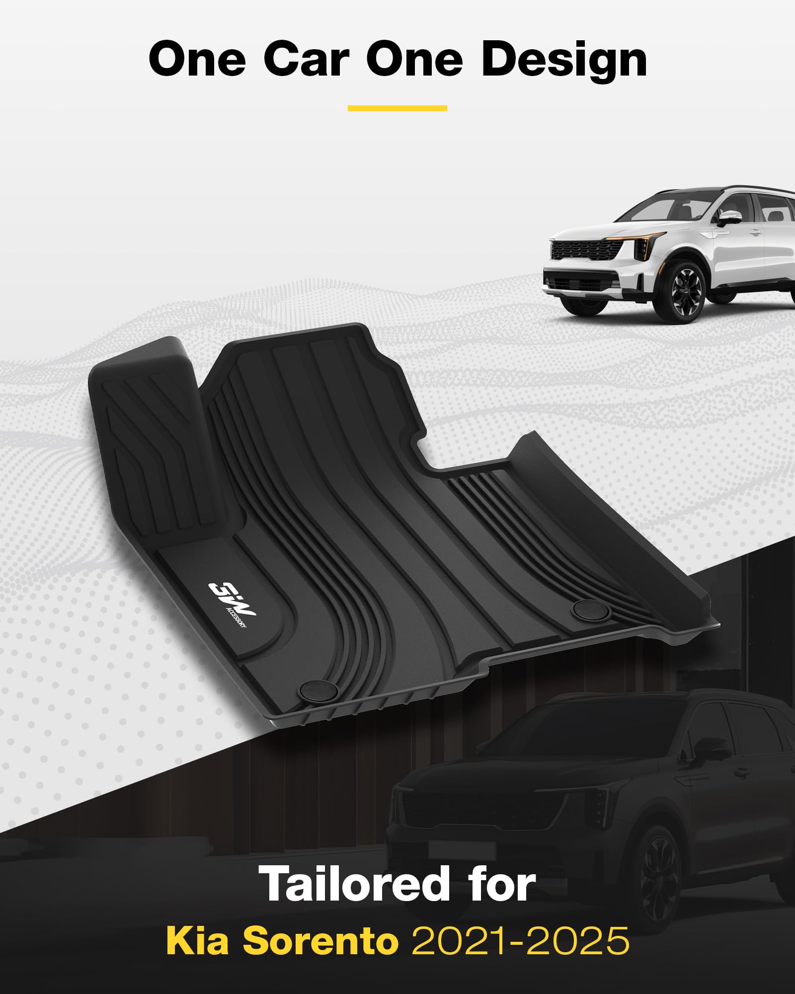 3W All Weather Floor Mats for Kia Sorento Hybrid 2021-2025, TPE, Anti-Slip, Black, Custom Full Set Liners