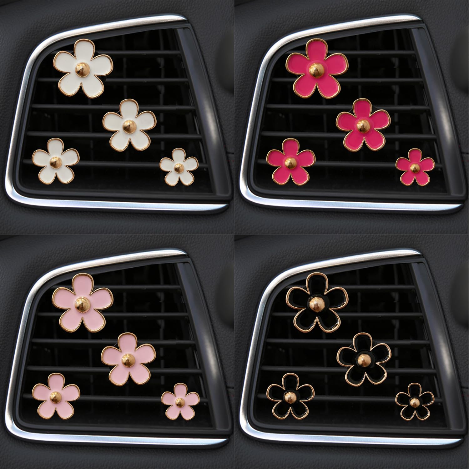 Daisy Air Vent Clips, 4 Pcs Cute Flower Car Air Conditioning Outlet Clip Car Air Freshener Clip Charm Car Inter Decor Accessorie