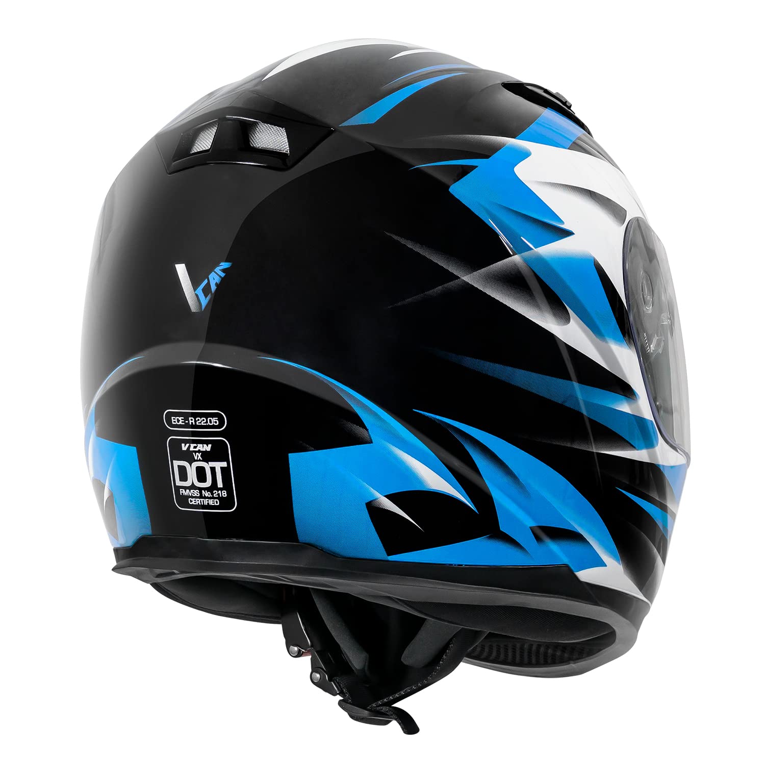 Vcan Vx Lightweight Full Face Motorcycle Street Bike Helmet With Extra Tinted Visor Dot Approved (Gloss Black Stream Blue, Large