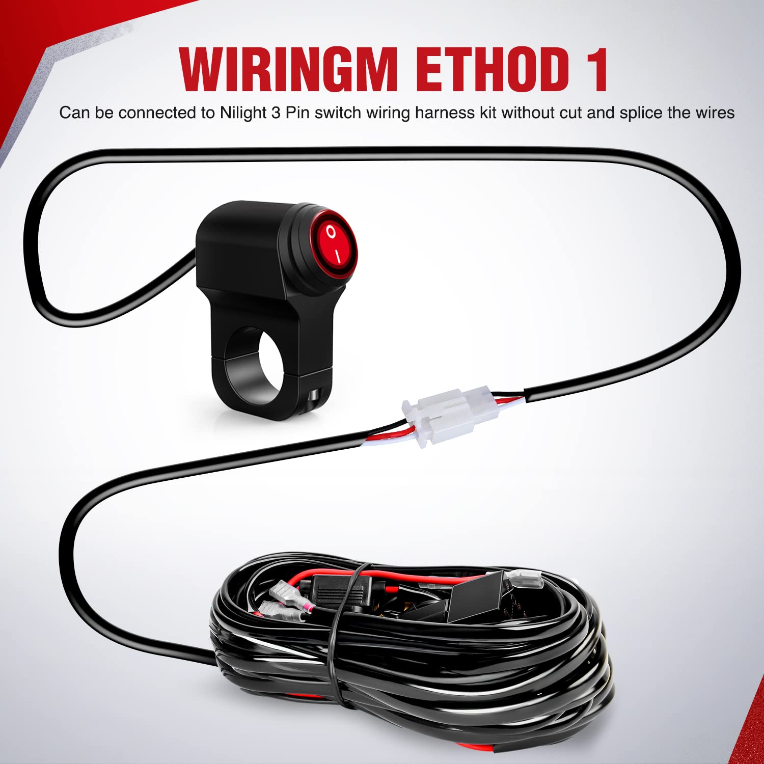 Nilight Motorcycle Handlebar Switch Plug and Play 12V ATV Light Switches Dual Push Button Waterproof ON Off for UTV Driving Ligh