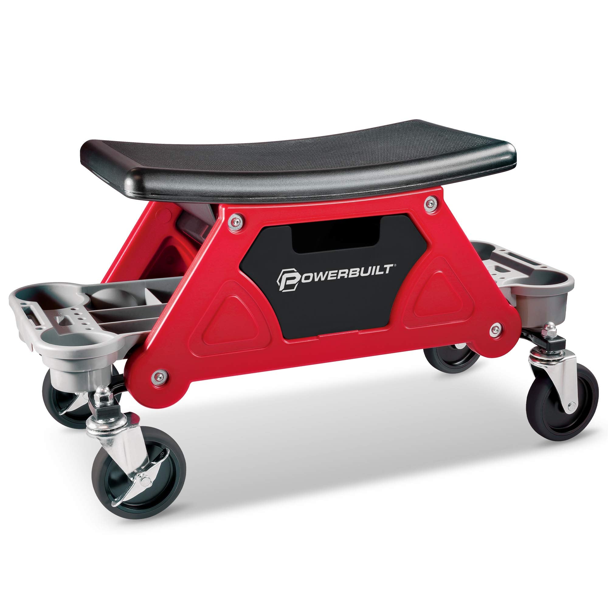 Powerbuilt Heavy Duty Roller Mechanics Seat and Brake Stool with 4-in. Rubber Swivel Casters Roll Over Anything, Big Seating Pla