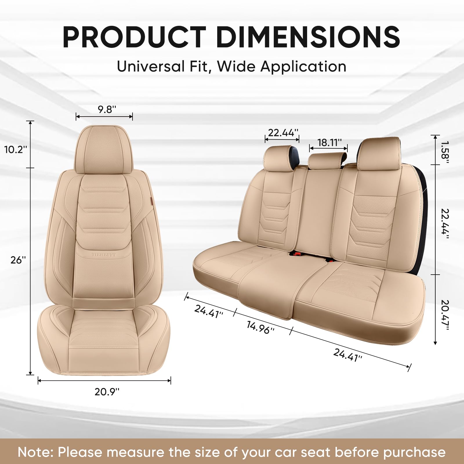 TIEHESYT Beige Faux Leather Car Seat Covers Full Set, Breathable Front & Rear Covers for Most Cars, SUVs, and Trucks