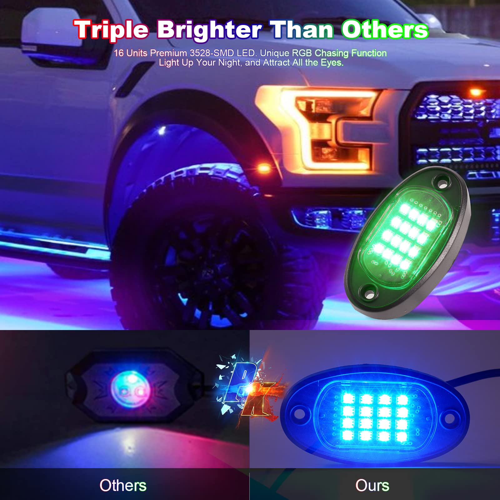 12 Pods Rgb Led Rock Lights For Trucks Golf Cart Pickup Offroad Rv Utv Atv Suv, Waterproof Multicolor Underglow Kit For Cars Wit