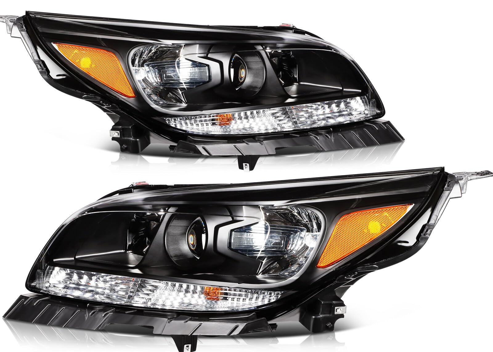 LBRST Headlight Fit 2013-2016 for Malibu, 2016 for Malibu Limited Black Housing Amber Reflector Pair Headlight Assembly 25919067