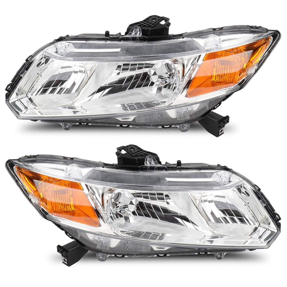 OCPTY Compatible For Honda Civic 2012-2015 Headlight Headlamps Chrome Housing Amber Reflector