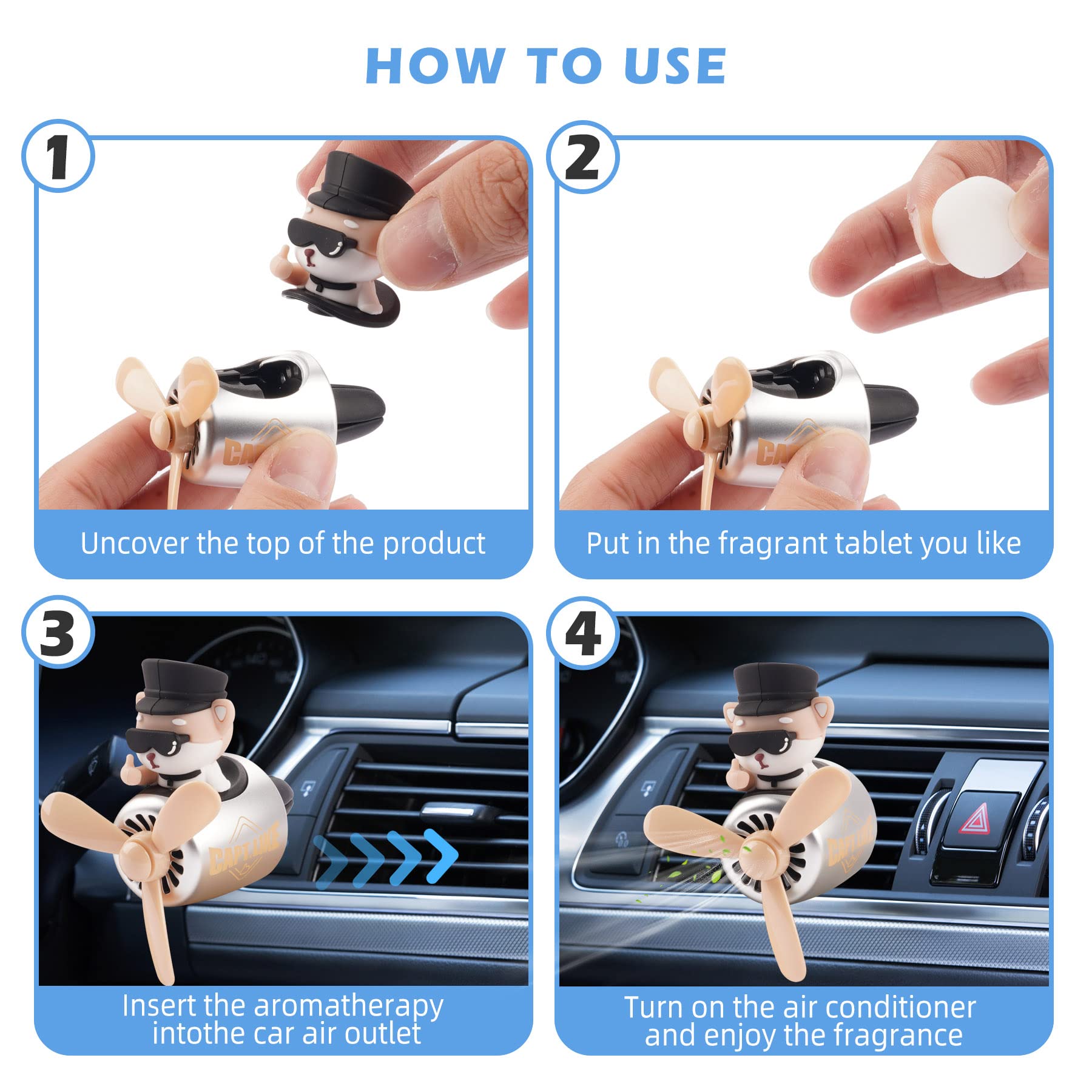 Car Air Fresheners Cartoon Pilot Automotive Air Outlet Propeller Cute Car Diffuser Creative Car Perfume Decoration For Car Vent