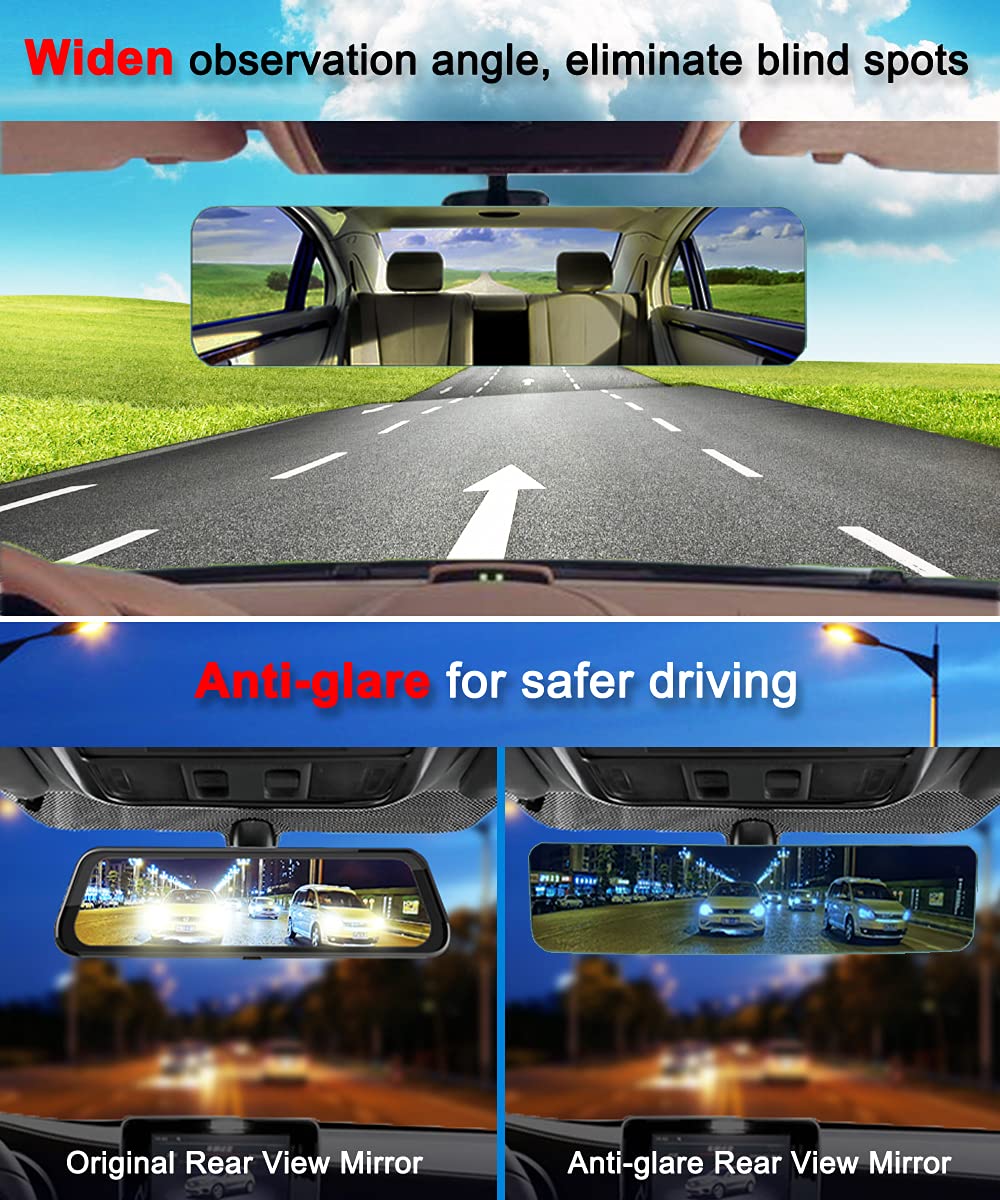 (Newest Version)Skycrophd Frameless Anti Glare Rear View Mirror Interior Panoramic Wide Angle Mirror Eliminate Blind Spots For Car Suv Truck - Flat,11.8In (Blue)