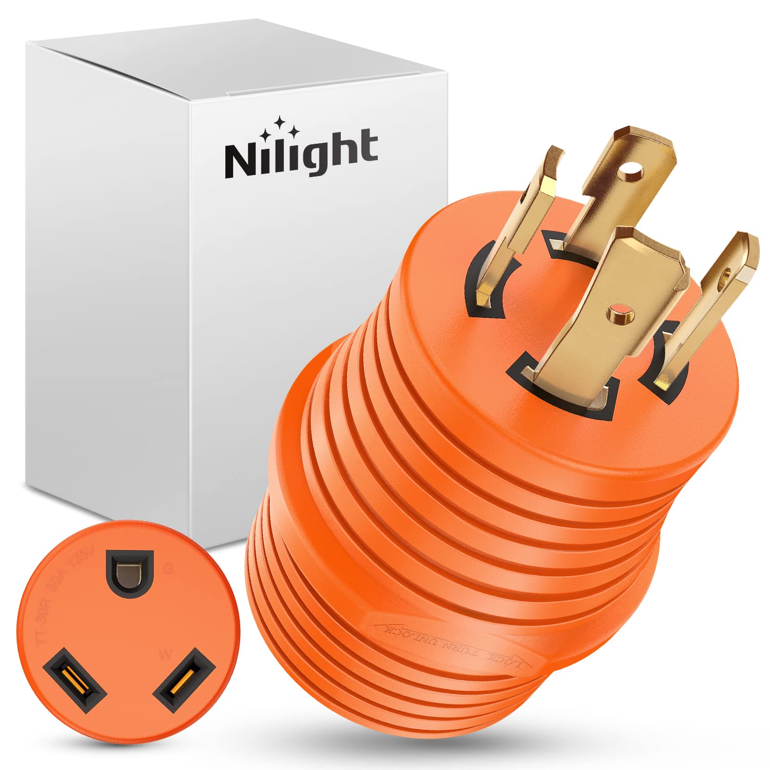 Nilight 30 Amp To 30 Amp Rv Power Adapter 4 Prong Locking Plug 125 Volt Heavy Duty Converter L14-30P To Tt-30R 30A Male Plug To 