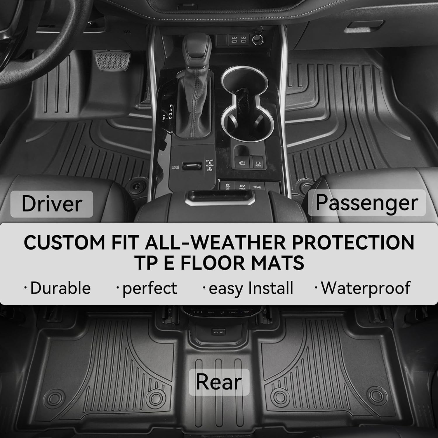 AOMSAZTO Heavy Duty TPE Floor Mats for 2020-2026 Toyota Highlander, 3 Rows, Black, Model FM-TO-012-5-ZH-2-A