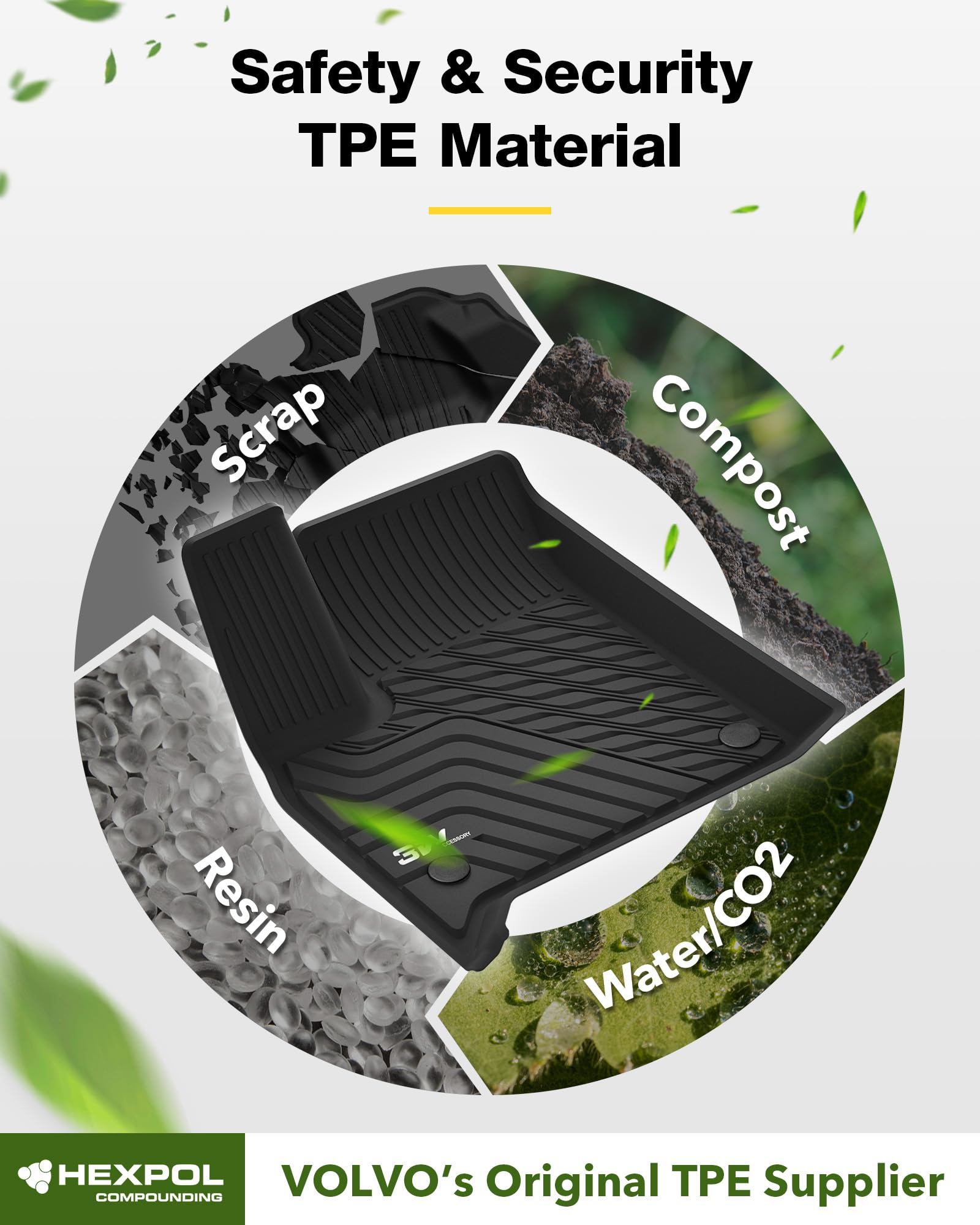 3W Floor Mats Custom Fit For Chevrolet Traverse 2018-2023, Tpe All Weather Chevy Traverse Floor Liner 1St And 2Nd Row Full Set C