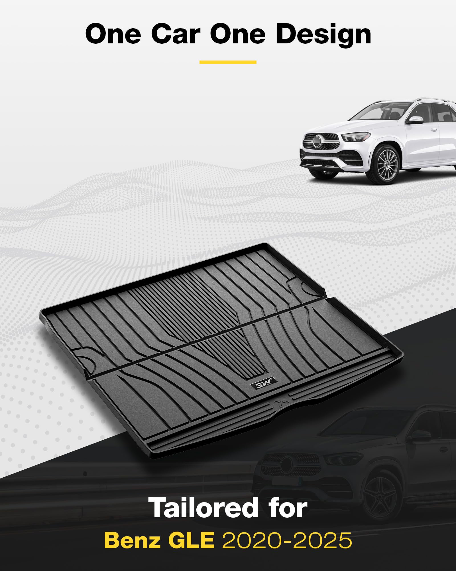 3W Cargo Liner for Mercedes Benz GLE 2020-2025, Heavy Duty TPE Trunk Mat, Custom Fit, Black