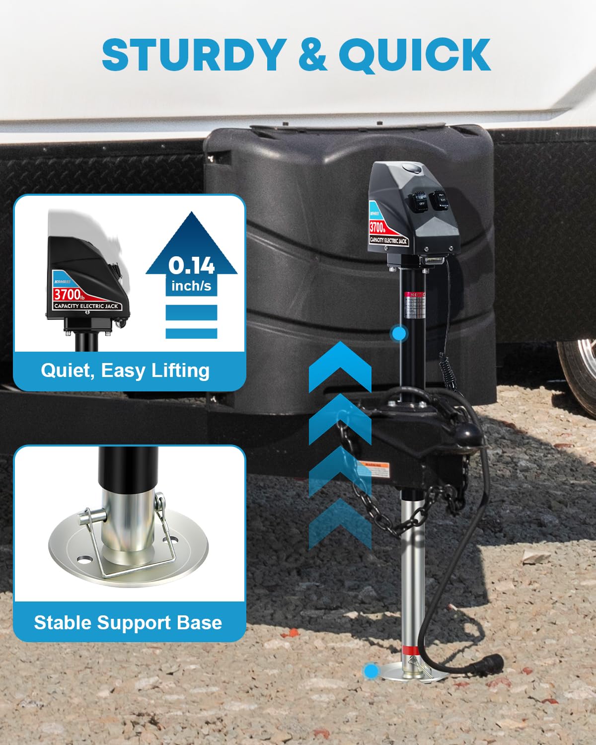 Kohree Electric Trailer Jack 3700lbs, Heavy Duty A-Frame Tongue Jack, 12V DC, Black, with Manual Crank & Weatherproof Cover