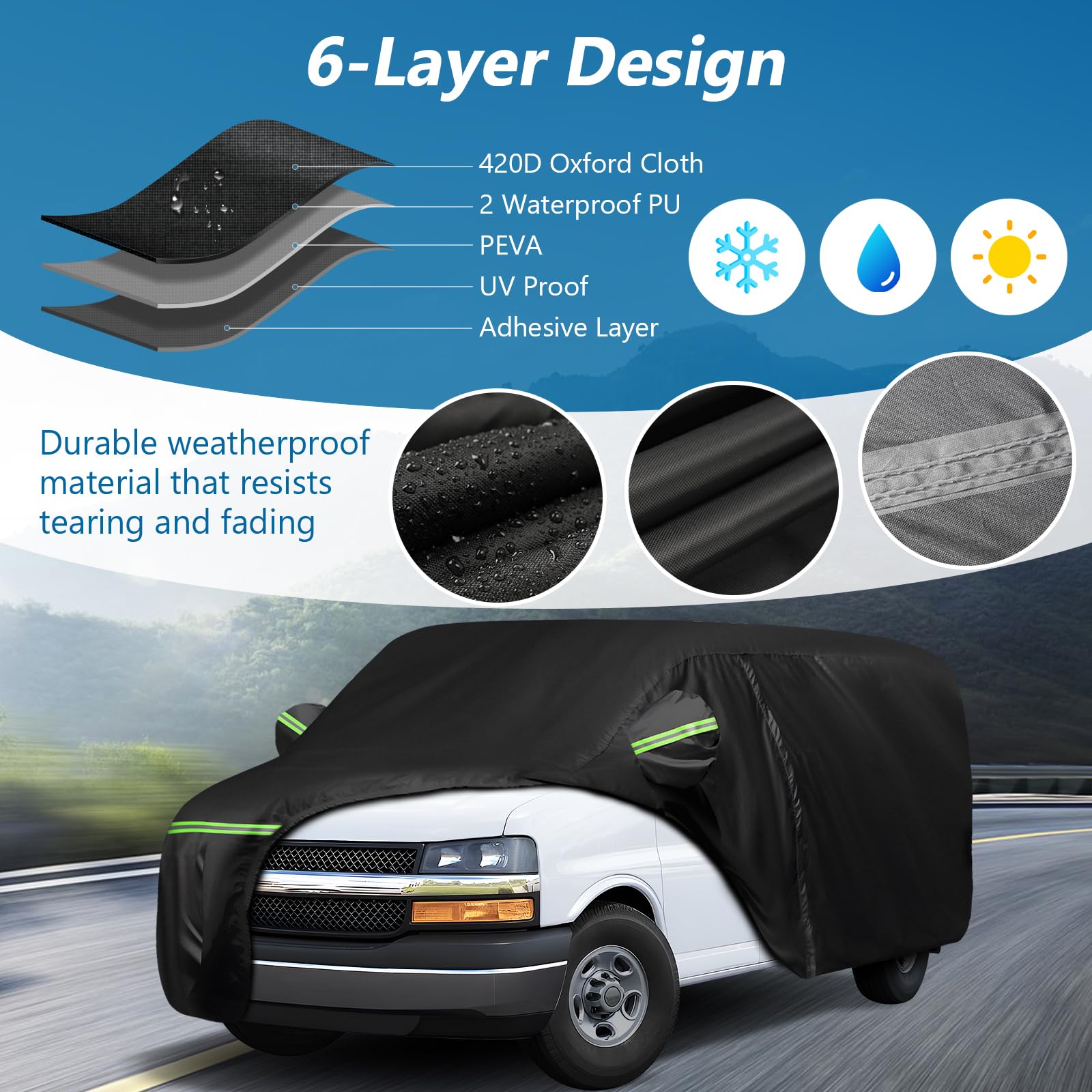 Car Cover for Express Van/GMC Savana Cargo Van 1500/2500/3500 1996-2025 (SWB), 420D Sun Heat Protection Outdoor Full Car Covers