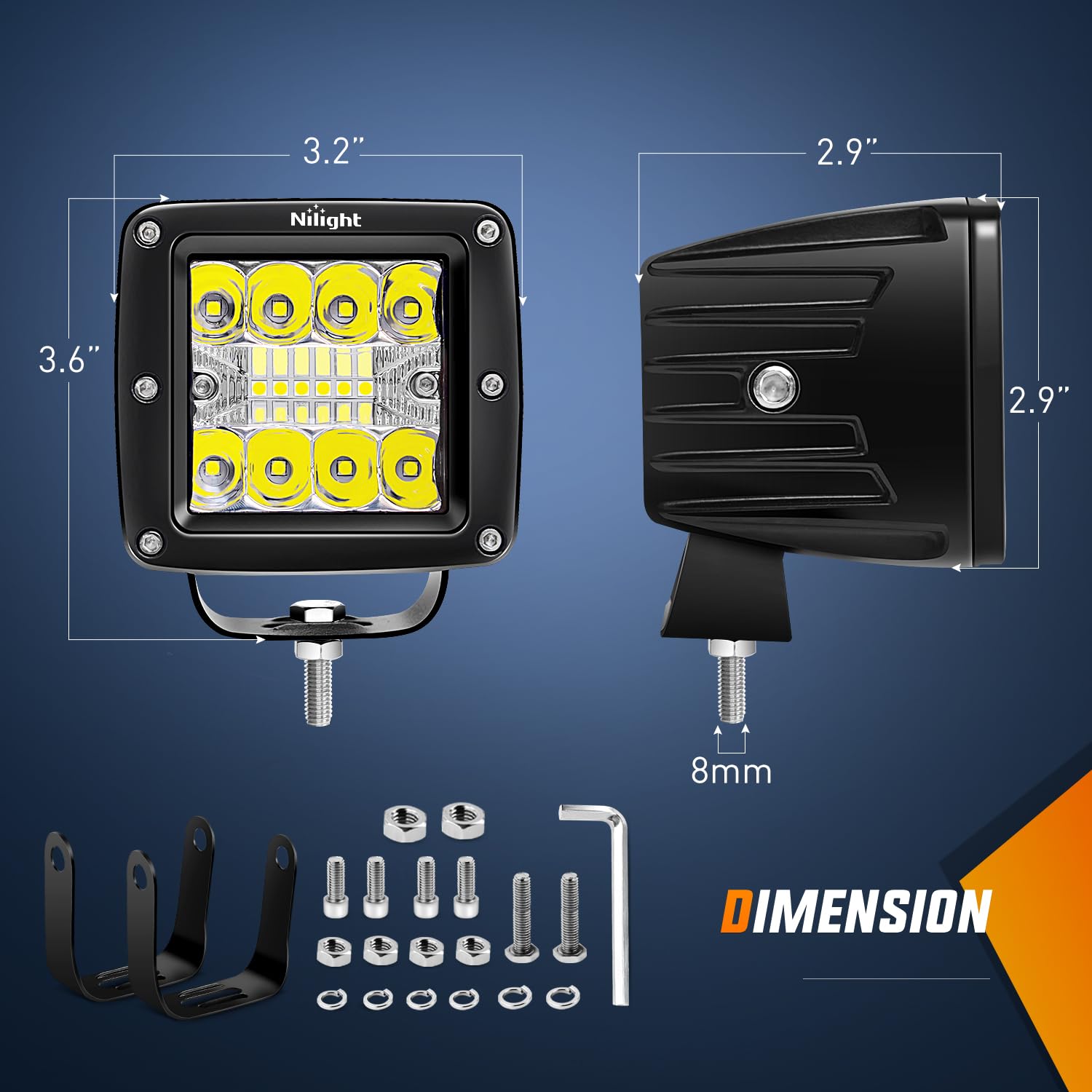 Nilight 2Pcs 3Inch 42W Led Cubes Upgraded Spot Flood Combo Square Driving Fog Off Road Lights 12V 5Pin Rocker Switch Wiring Harn