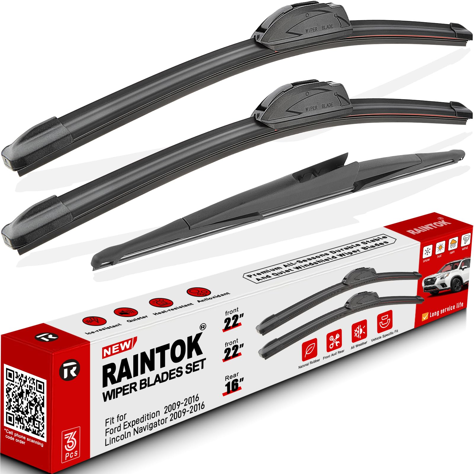 Raintok Windshield Wiper Blades Replacement For 2009-2016 Ford Expedition Lincoln Navigator Original Factory Quality Front Rear