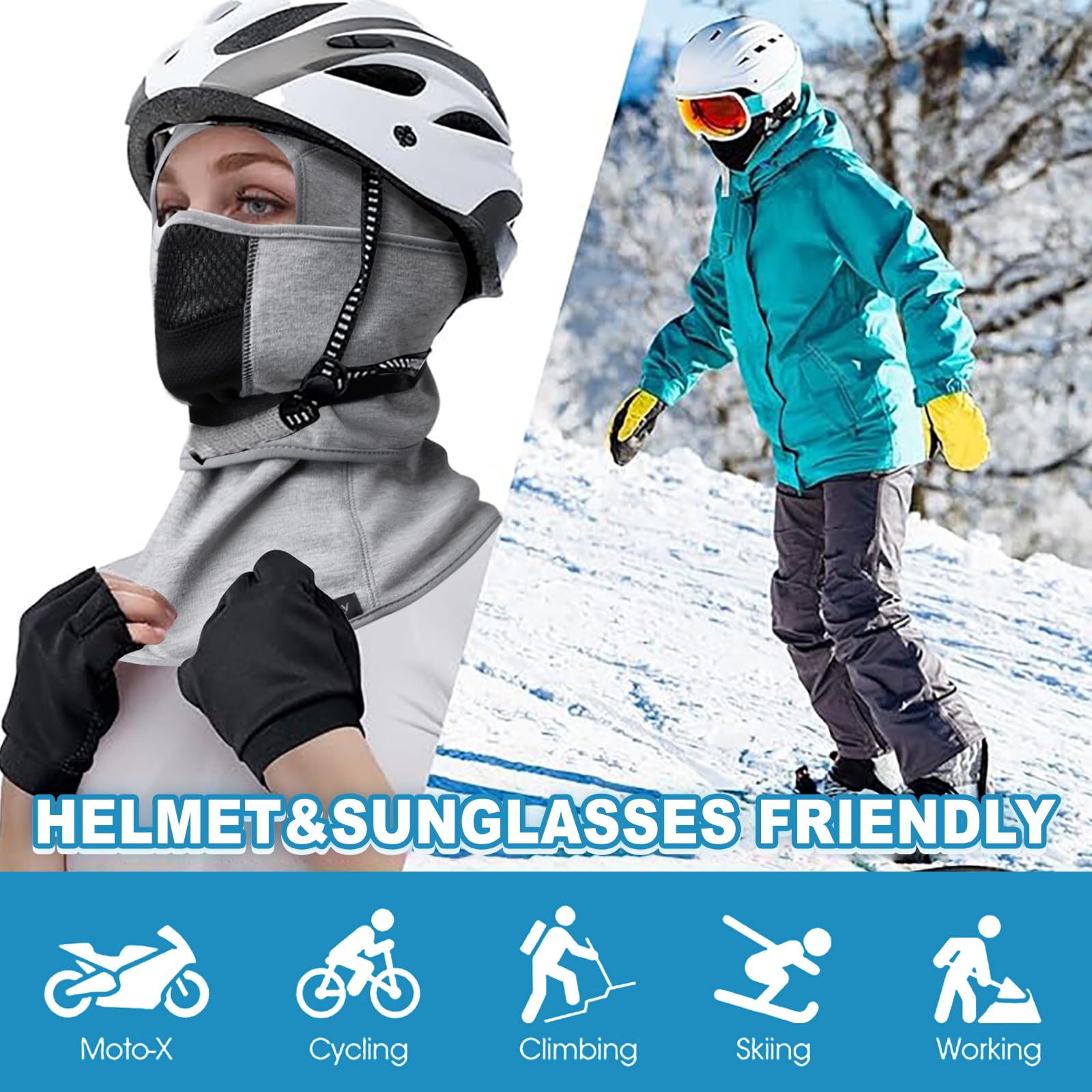 Balaclava Ski Mask (with Breathable Holes) Windproof Winter Fleece Neck Face Warmer for Men&Women Light Grey