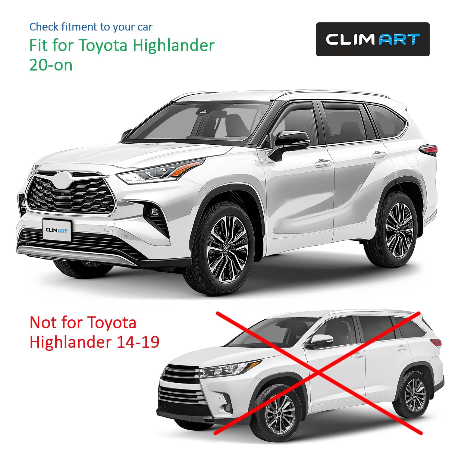 CLIM ART In-Channel Rain Guards for Toyota Highlander 2020-2025, Durable Polycarbonate Window Deflectors, 4 pcs, Model 620143