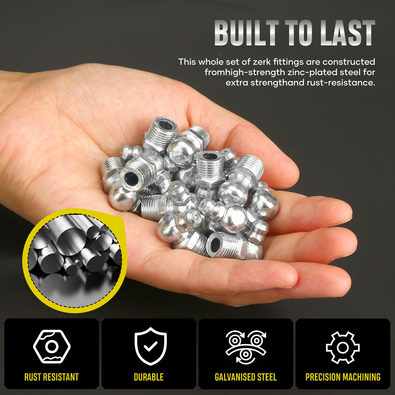 KUBQLIG 110Pcs Grease Fittings Kit, Stainless Steel Zerk Assortment, 1/4" & 1/8" Angled, Blue & White Color