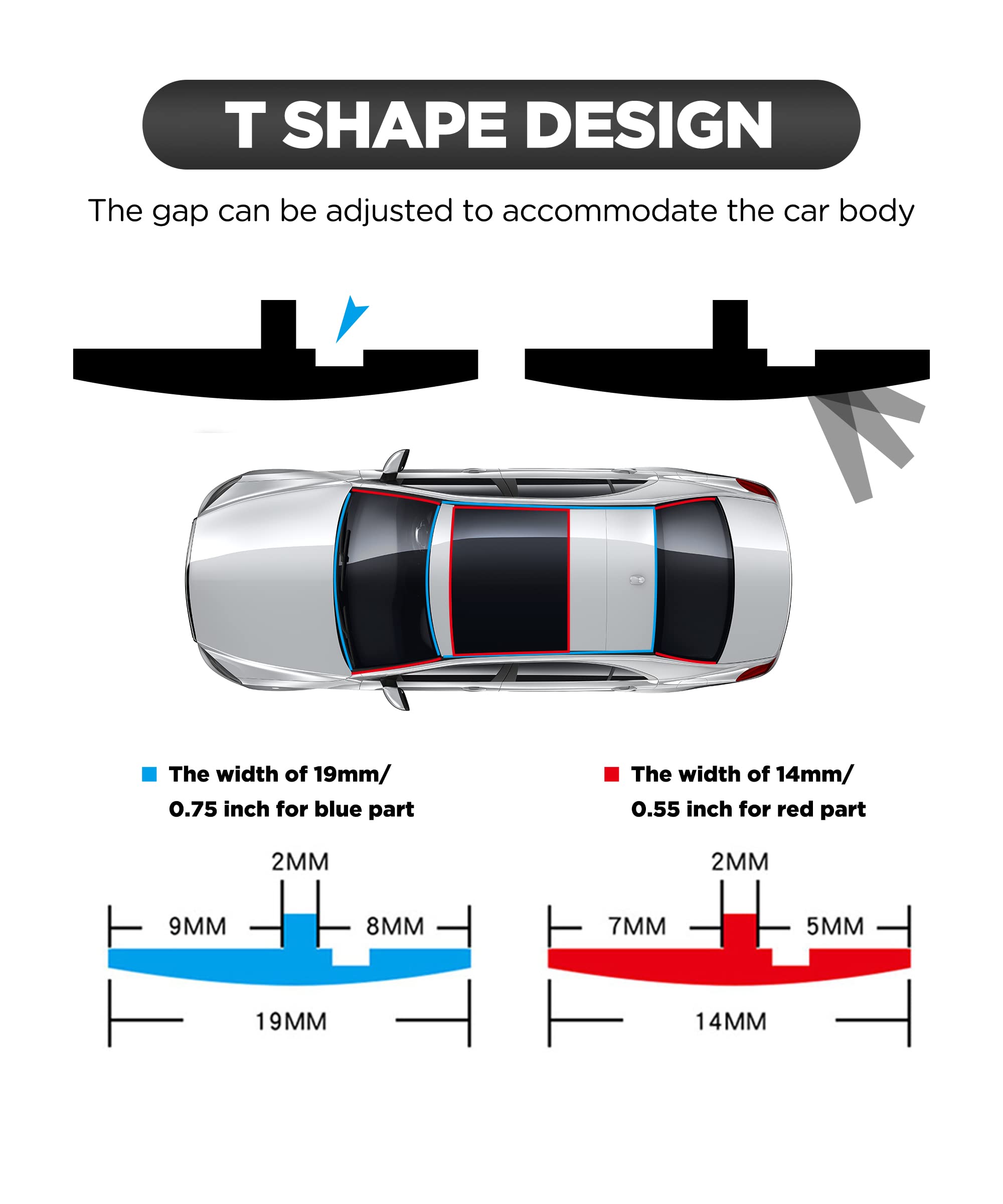 YAKEFLY 2 Pieces Windshield Rubber Seal Windshield Trim Stripping,22 Ft Windshield Rubber Seal,Car Weather Stripping T Shape Sea