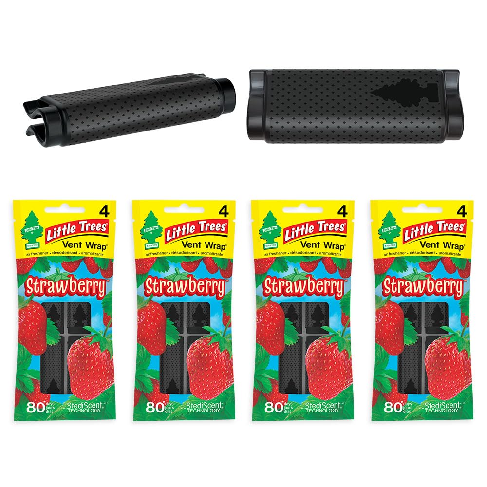 Little Trees Car Air Freshener. Vent Wrap Provides Long-Lasting Scent, Slip On Vent Blade. Strawberry, 16 Air Fresheners, 4 Coun