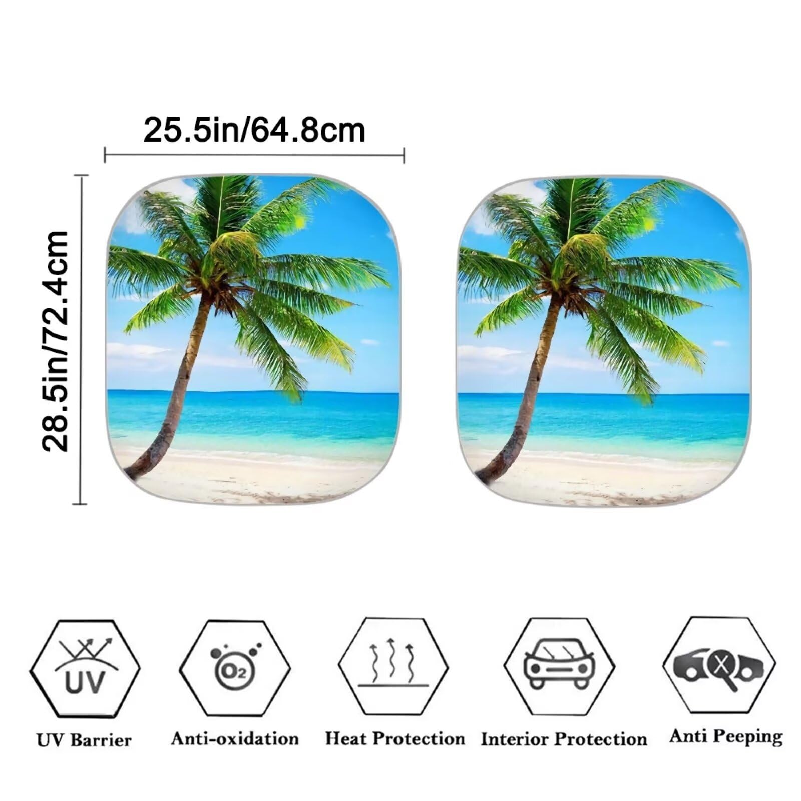 Renewold 2 Pack Set Auto Windshield Sunshade Uv Sun Heat Reflecting Foldable Front Windshield Sun Shade Tropical Palm Tree Coast