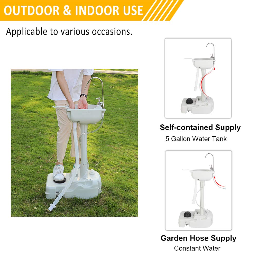 VINGLI Portable Sink and Toilet Combo - 5 Gal Hand Washing Station & 5.3 Gal Flushing Toilet, Lightweight Camping Sink + Toilet, Model PS0W2