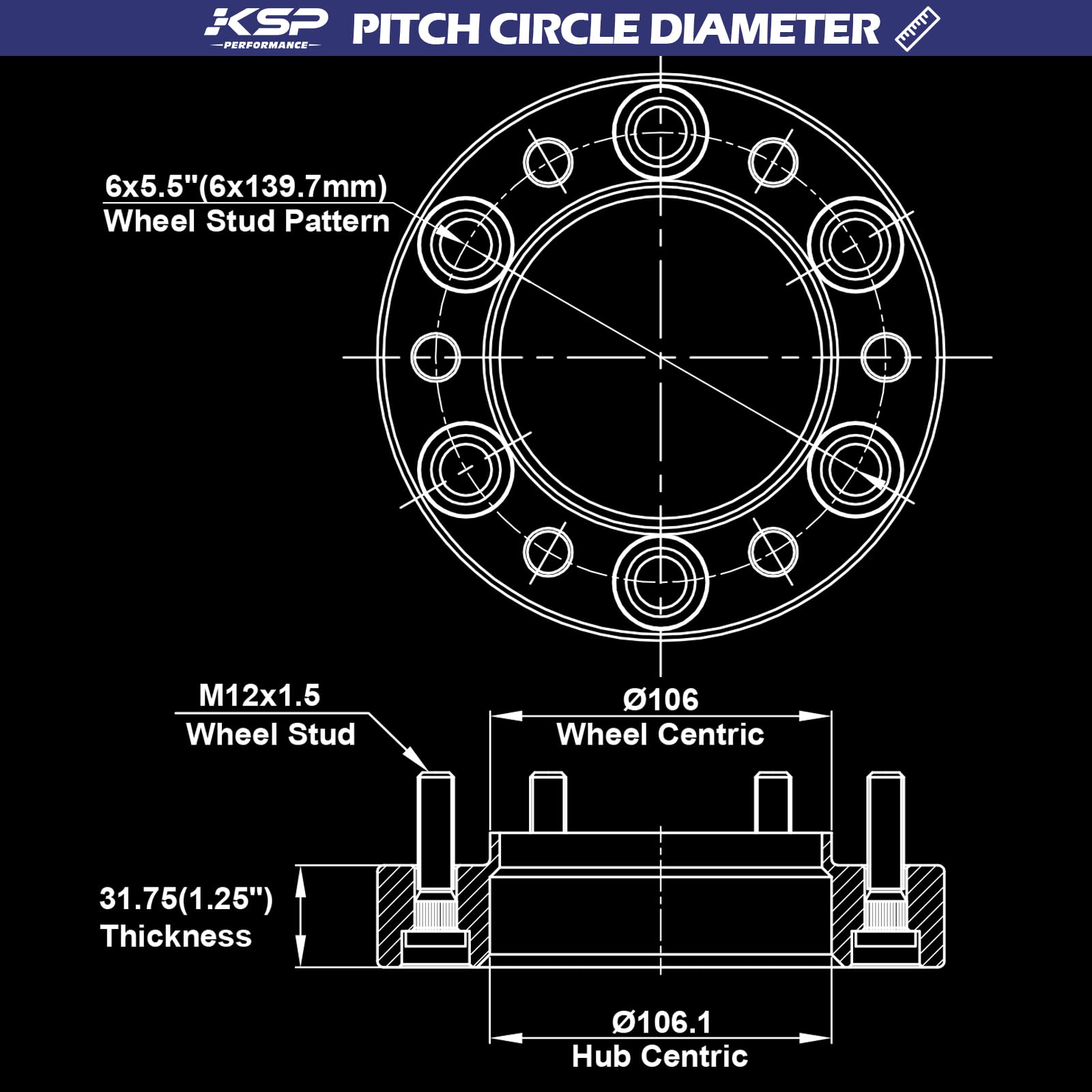 KSP PERFORMANCE 1.25" Wheel Spacers 6x5.5 Hub Centric Aluminum Black 4Pc Set for 4Runner Tacoma Tundra FJ Cruiser Sequoia