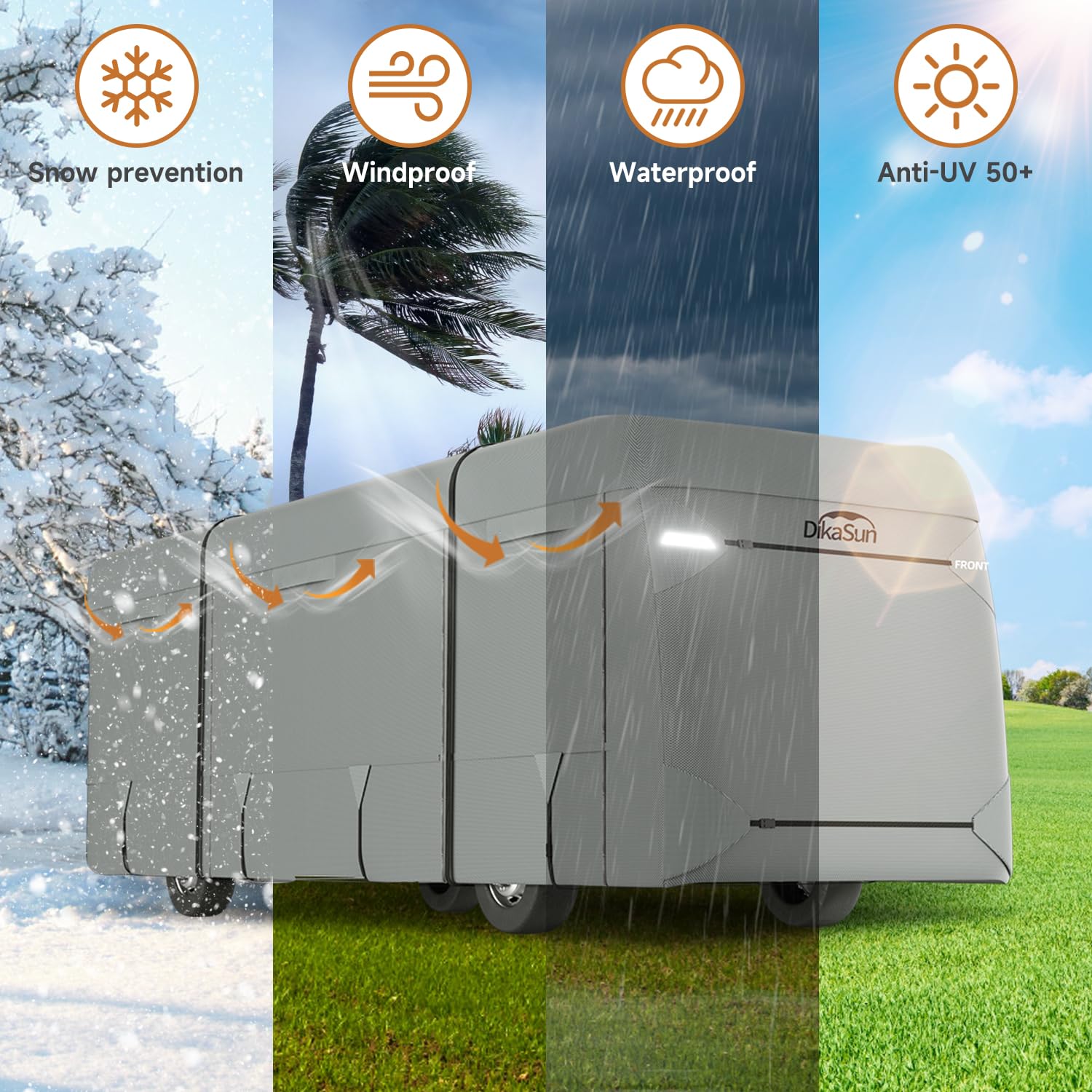 Class A Rv Cover 7 Layers Top 37' To 40' Travel Trailer Watertight Motorhome Winter Cover Anti-Uv Heavy Duty Rip Resistant With