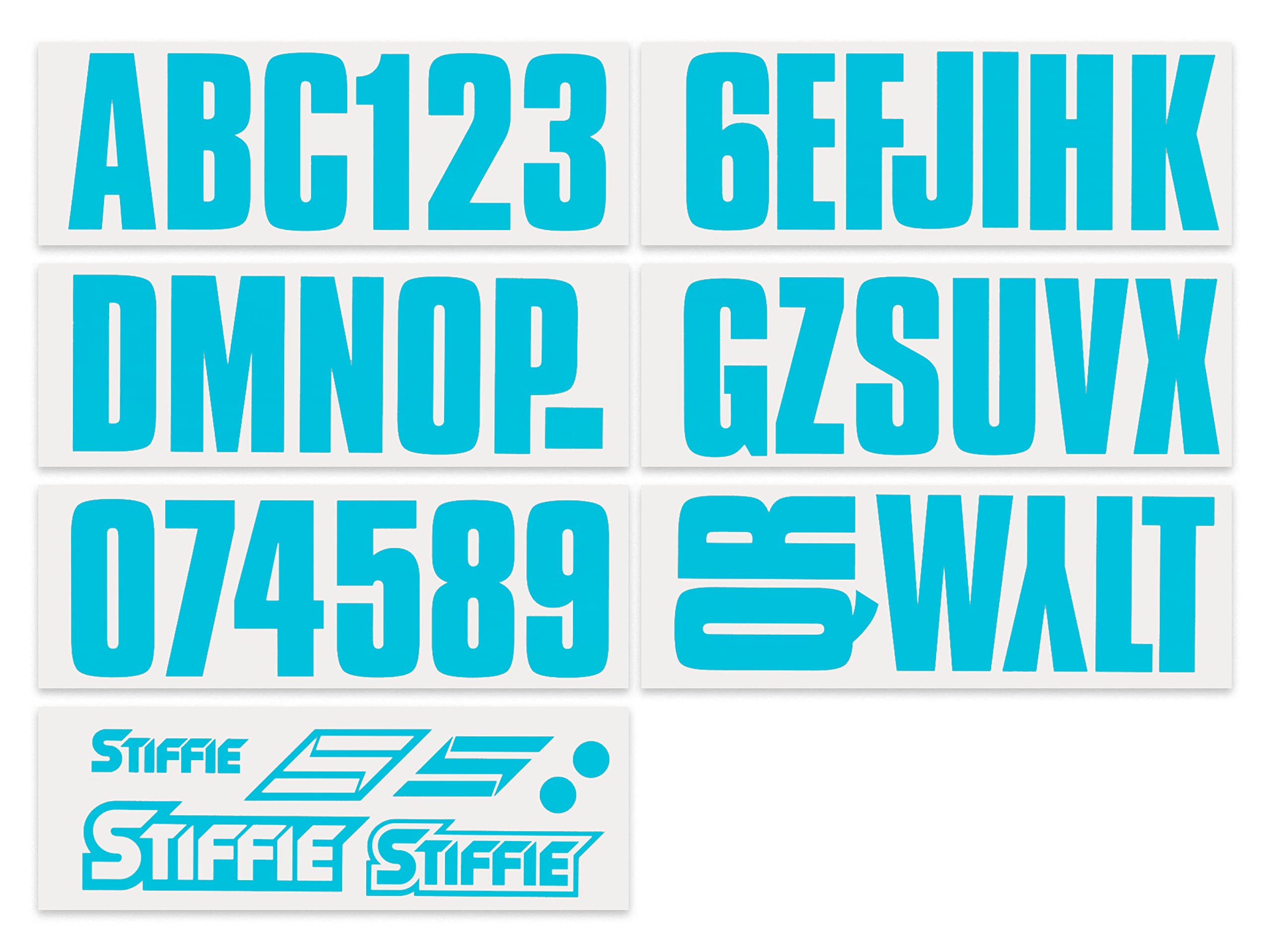 Stiffie Uniline Sky Blue 3 Alpha-Numeric Registration Identification Numbers Stickers Decals For Boats & Personal Watercraft