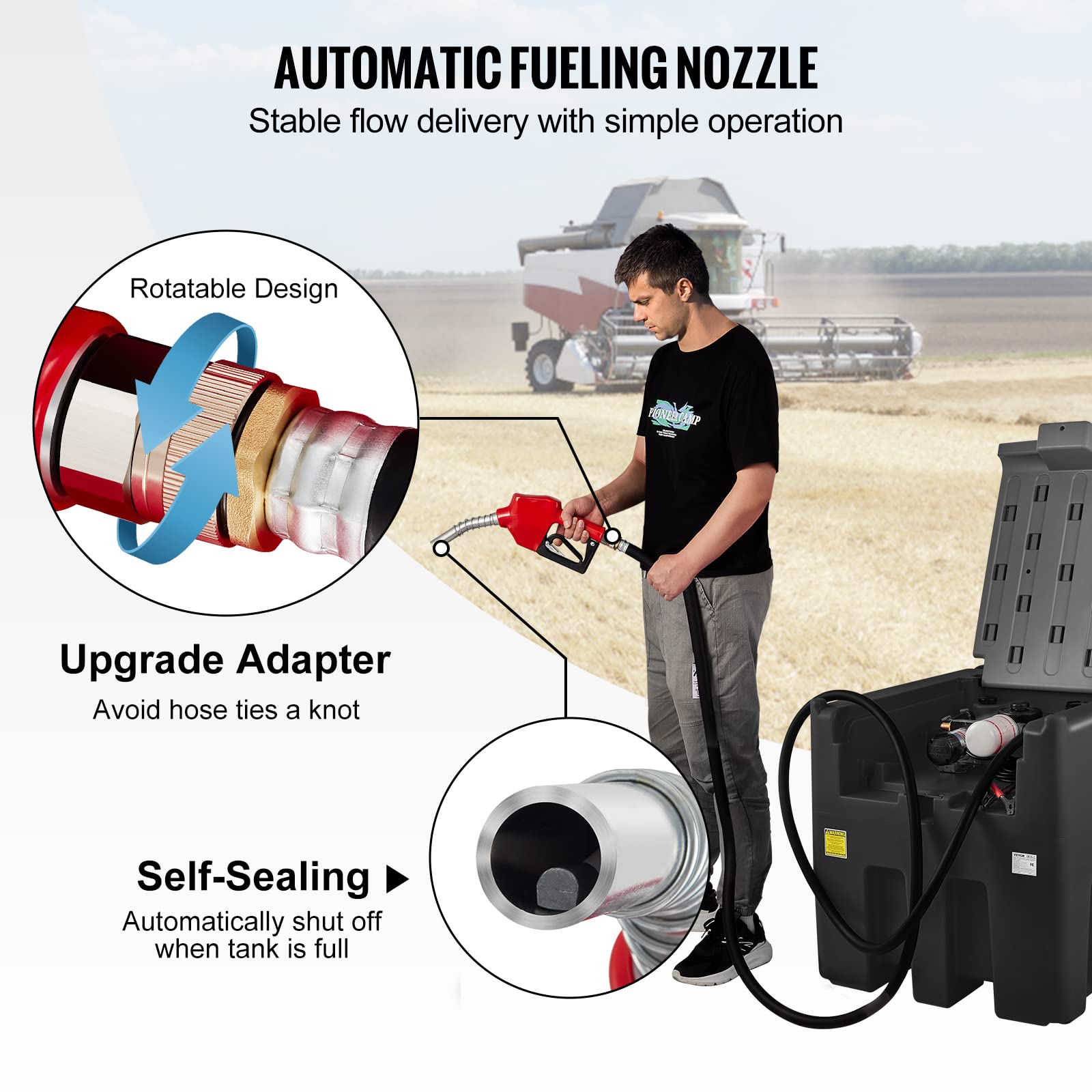 VEVOR Portable Diesel Fuel Tank, 116 Gallon Capacity, 10 GPM Flow Rate, Black, with 12V Pump & Rubber Hose