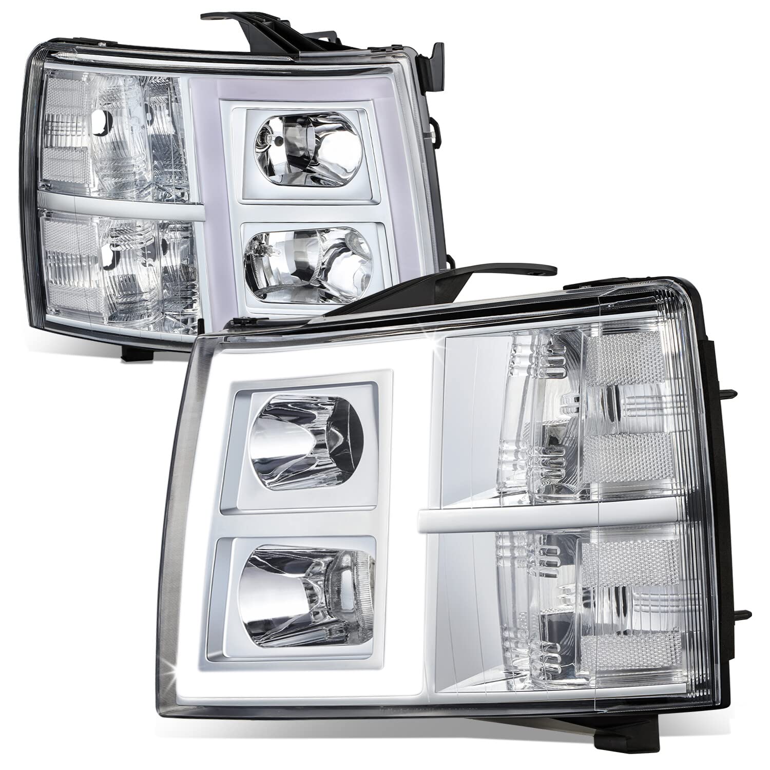 Dna Motoring Hl-Hpl-Csil07-G5-Ch-Cl1 Pair Of Led Drl Headlights Compatible With 07-13 Silverado 1500/07-14 Silverado 2500 Hd 350