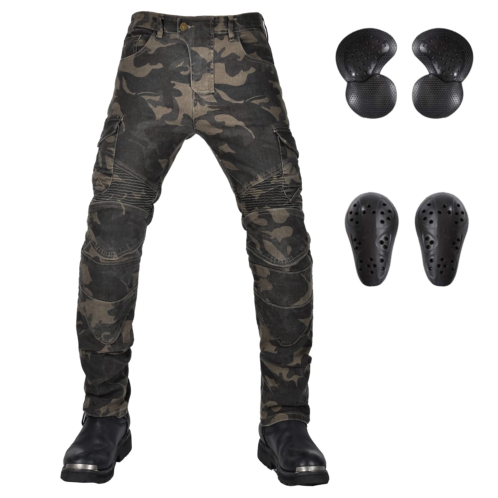 LOMENG Motorcycle Pants Riding Jeans Biker Motorbike Pants with CE Removable Armored for Men Camouflage EU38, 38 Regular