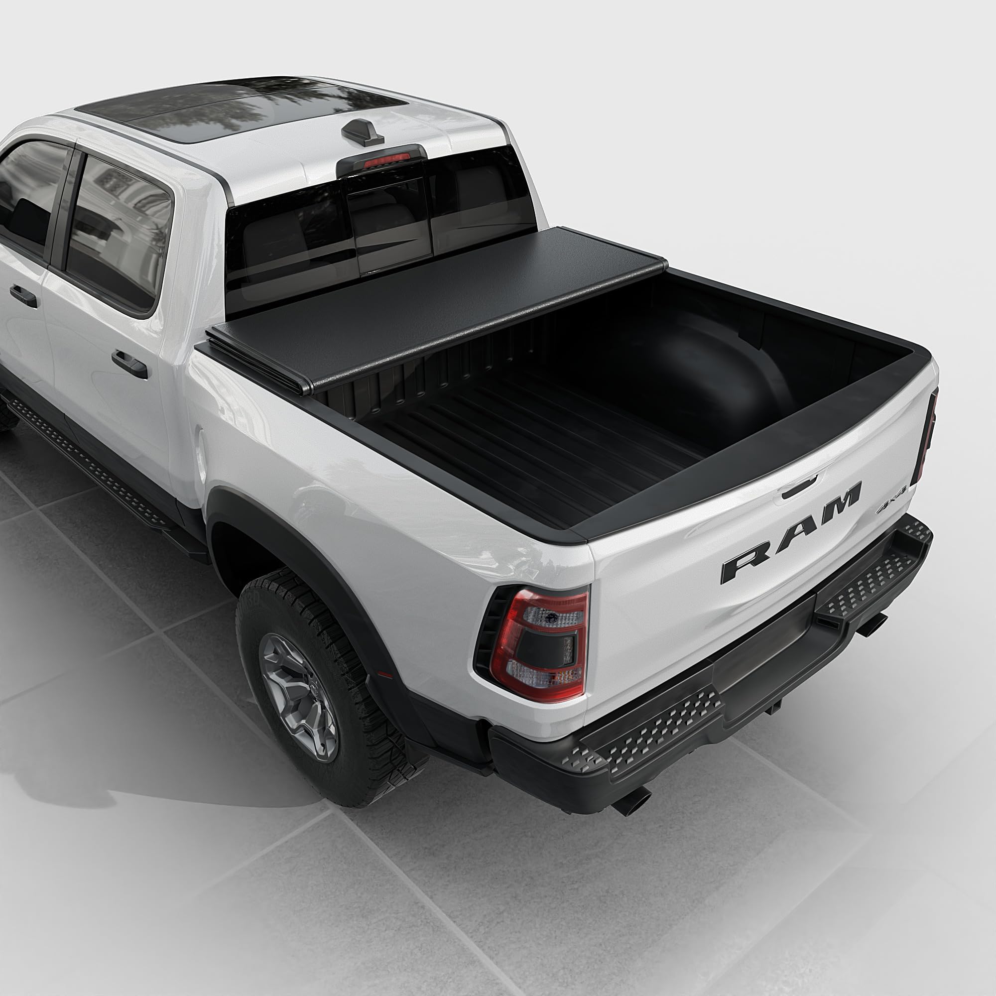 Toptiny Low Profile Hard Folding Truck Bed Tonneau Cover Fits 2019-2025 Dodge Ram 6'4'' Bed (76.3'')