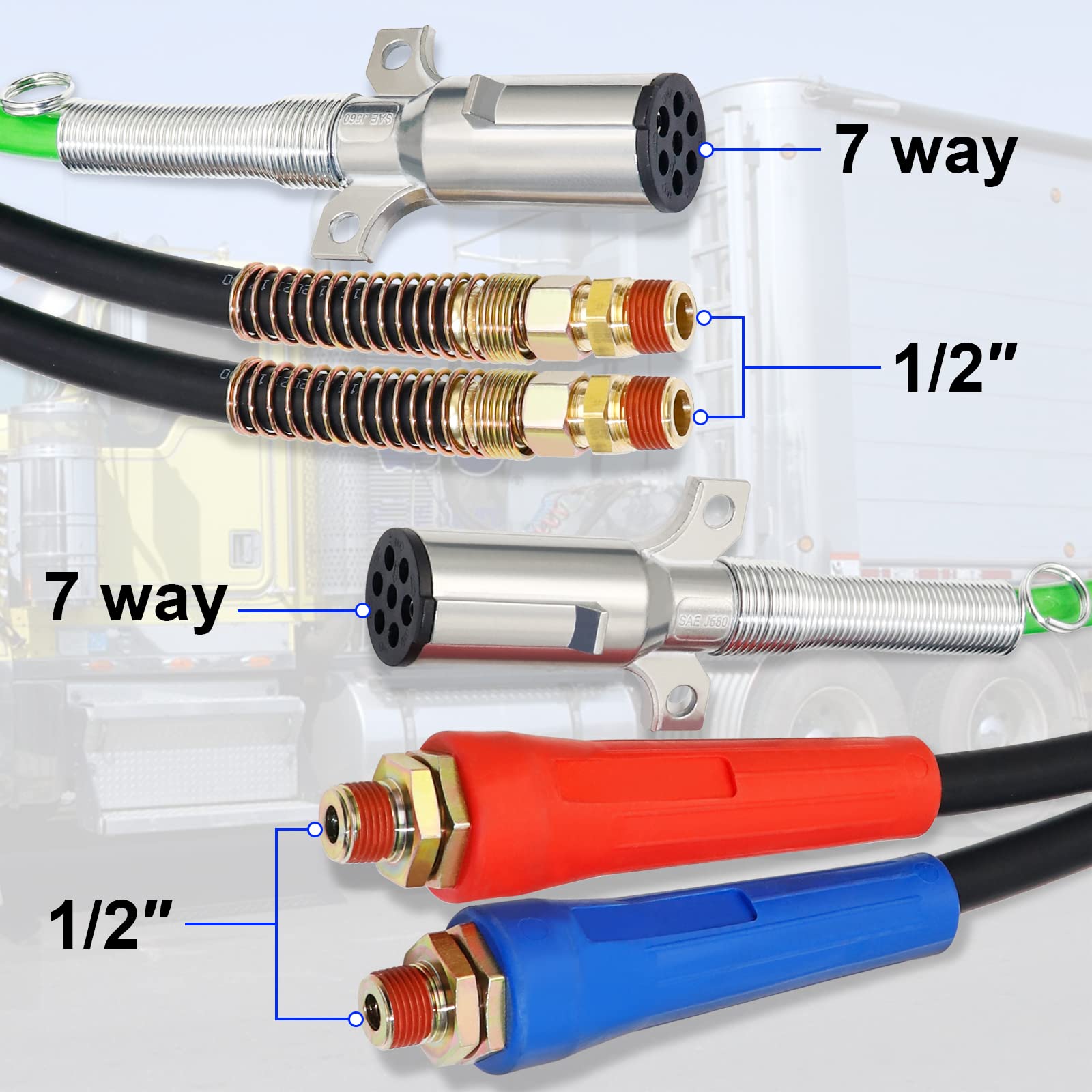 Boeray 3 In 1 15 Ft Length Wrap Heavy Duty 7 Way Truck Tractor Trailer Rig Electric Cable Wrap Cord Abs & Air Line Hose Assembly