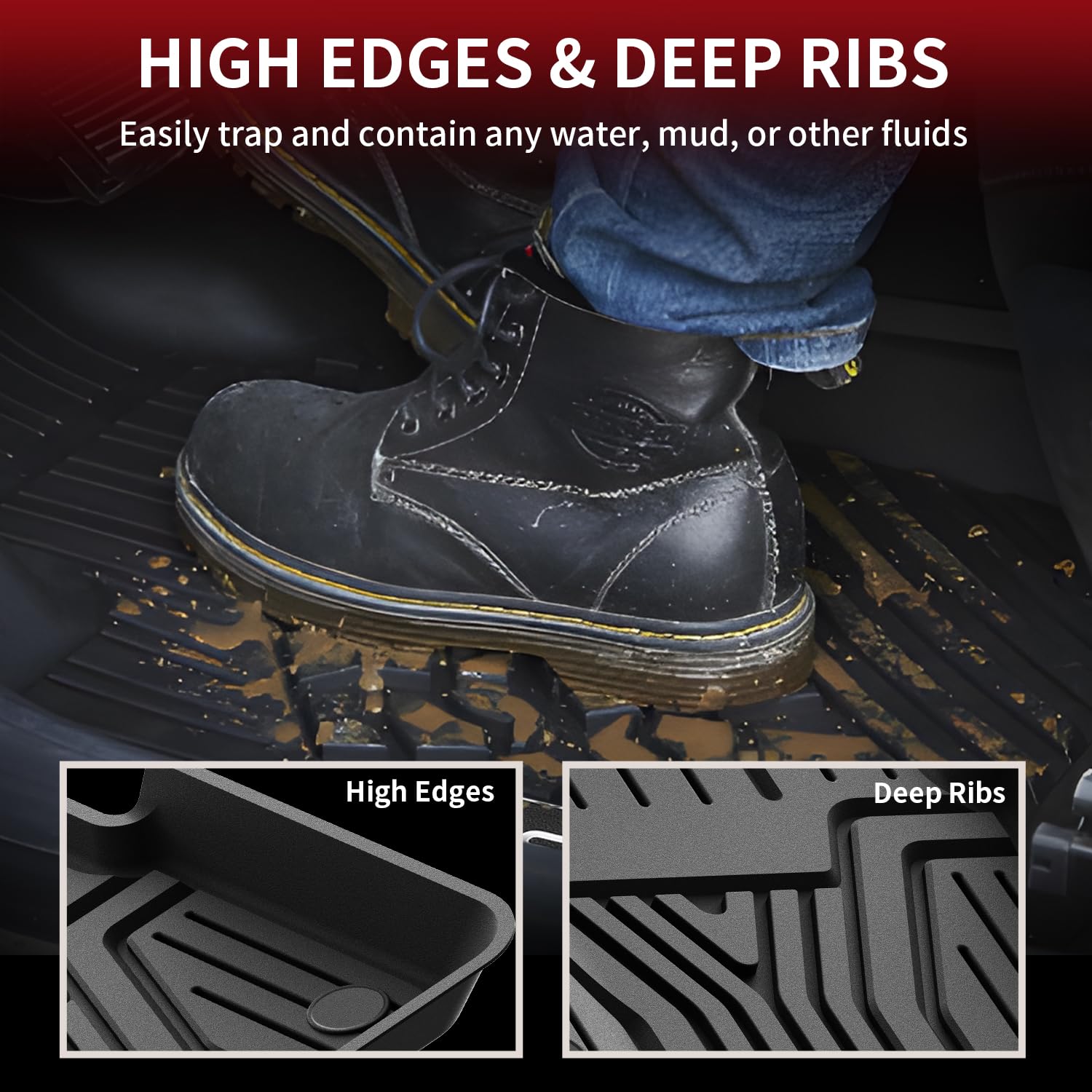 LASFIT Custom Fit Floor Mats for Honda Civic 2016-2021, All Weather TPE, 1st & 2nd Row, Black, Model LL-HN06