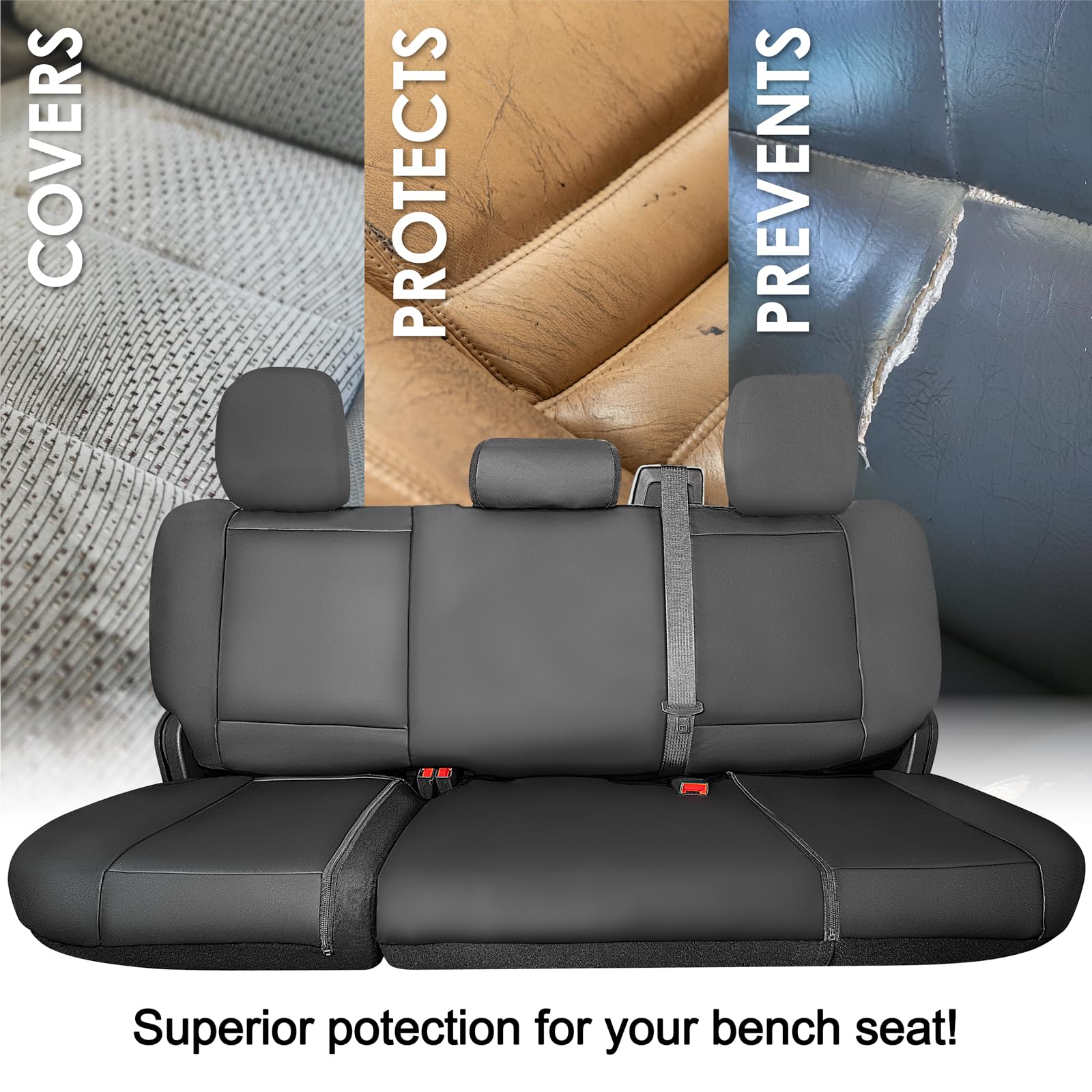 LPI Truck Bench Seat Cover - Premium Faux Leather, Black - Fits Full-Size Silverado, F-150, Ram, Sierra, Titan, Tundra - Model 1370036LT